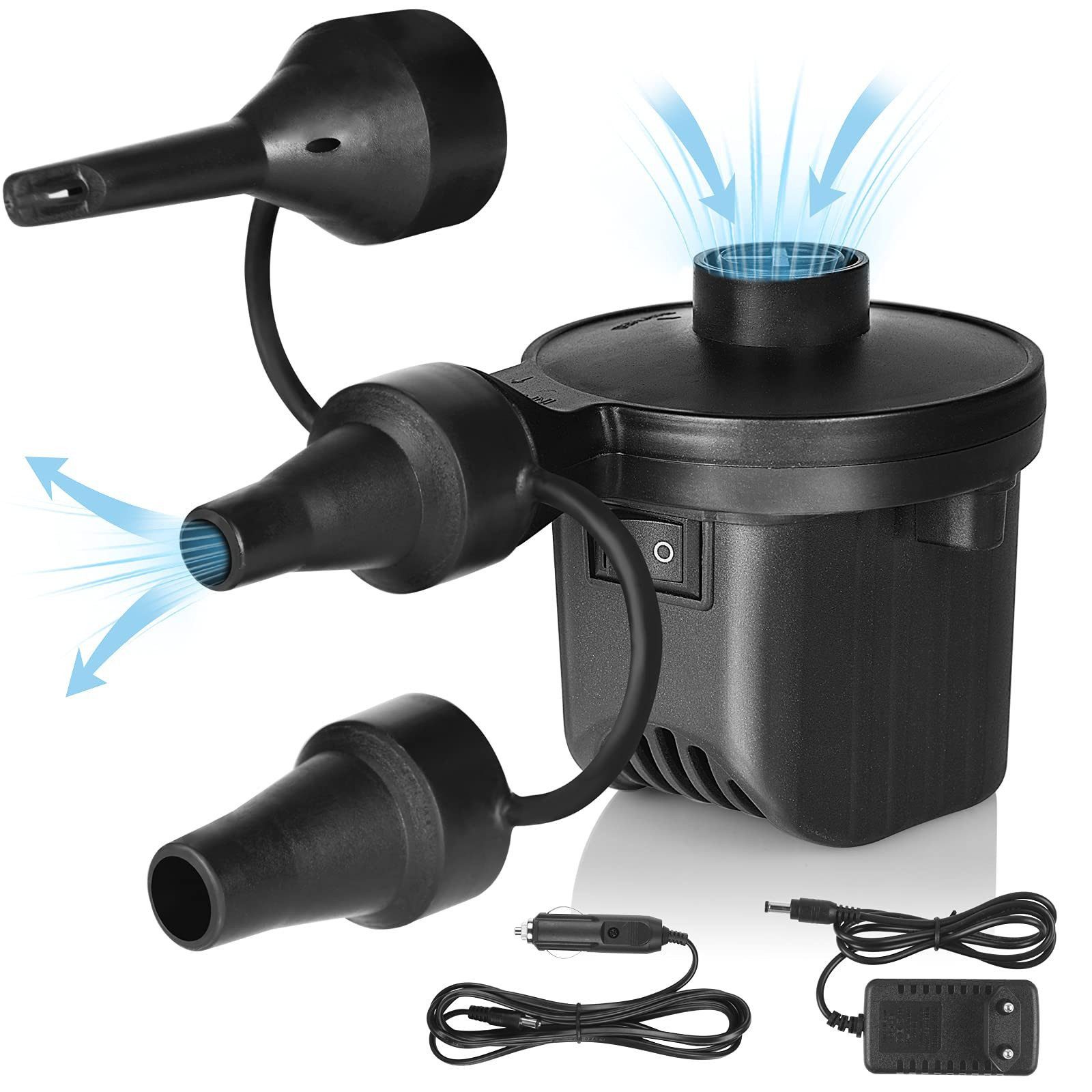 AURIVION Akku-Luftpumpe Elektrische Luftpumpe 240V mit 3 Luftdüsen (Set, 1-tlg., Aufblaspumpe für Luftmatratzen, Pool & aufblasbare Produkte), 2-in-1 Aufblas- & Absaugpumpe für schnelles Befüllen