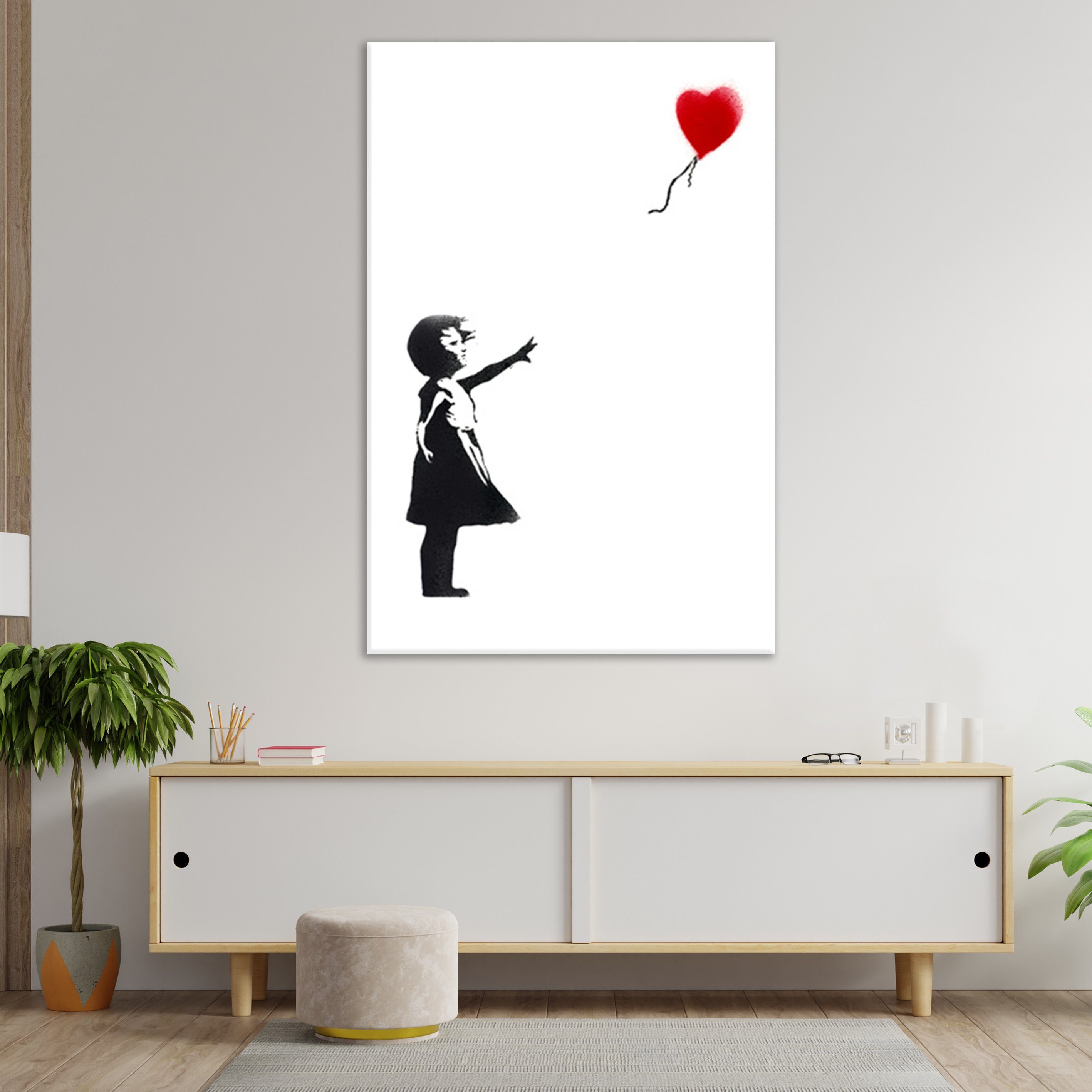 Leinwando Gemälde Leinwand Banksy Mädchen mit Herz hochkant light Streetart günstig online kaufen