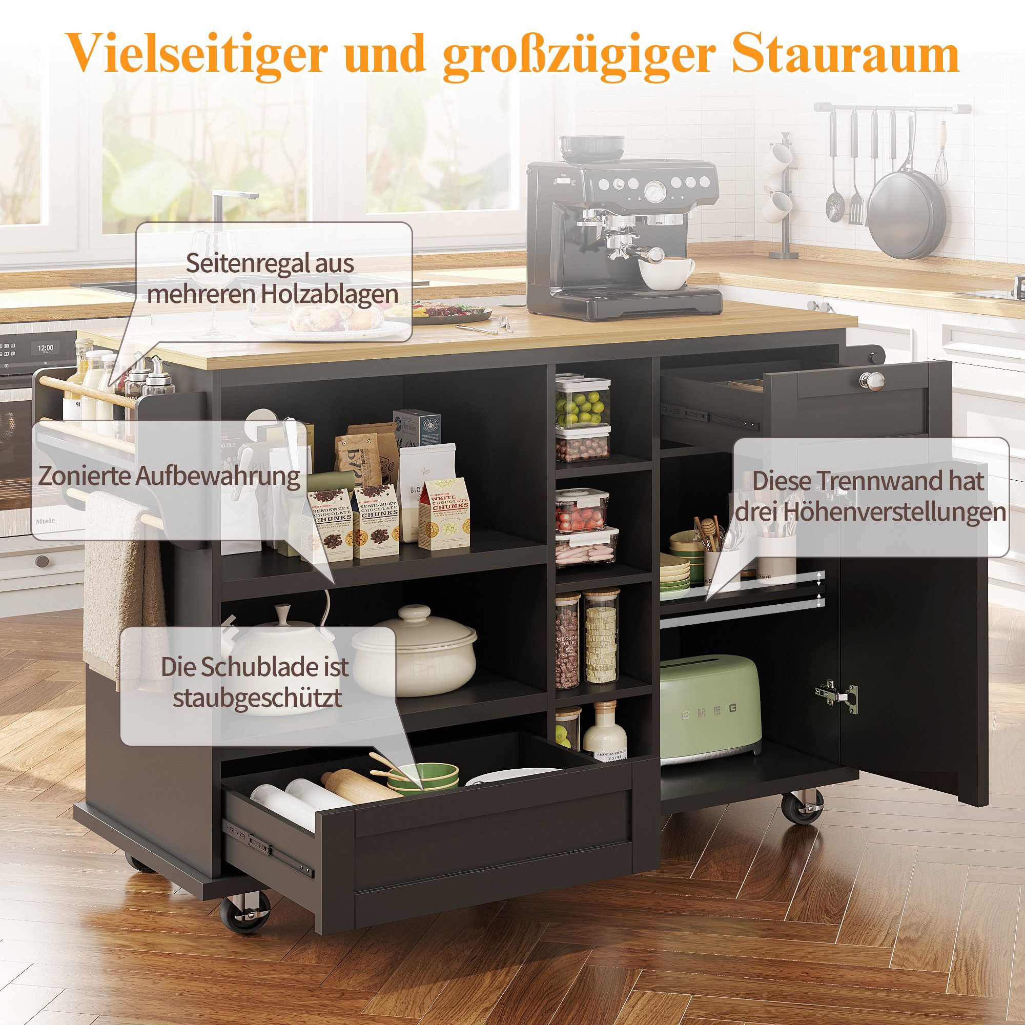 i@home Sideboard Küchenwagen, 129 x 46 x 92 cm (Packung Set), beweglicher K günstig online kaufen