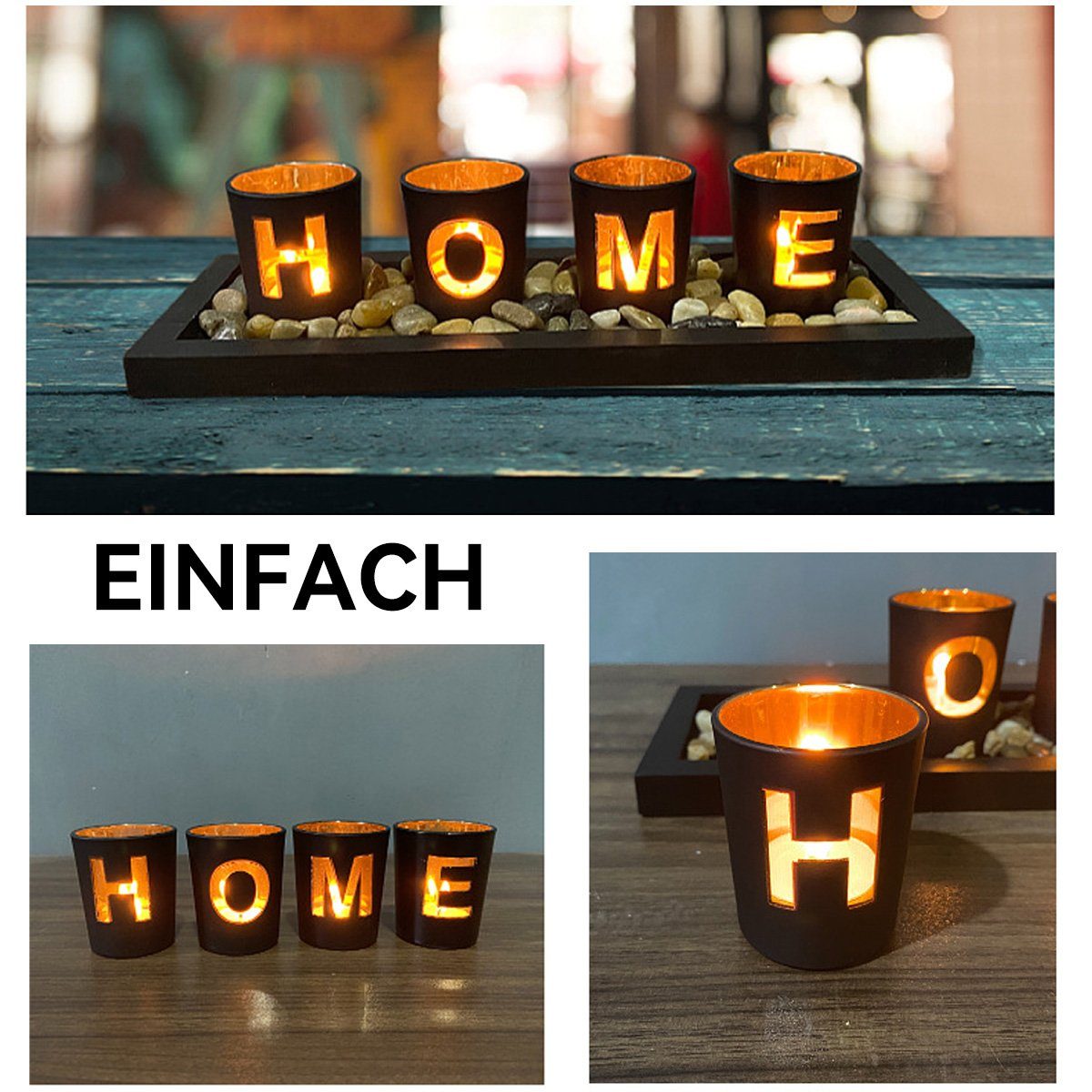 Schwarzer Kreativset Dekoration,Ambiente (1 St) Holz-Letter-Kerzenhalter Tischkerzenhalter für Welikera