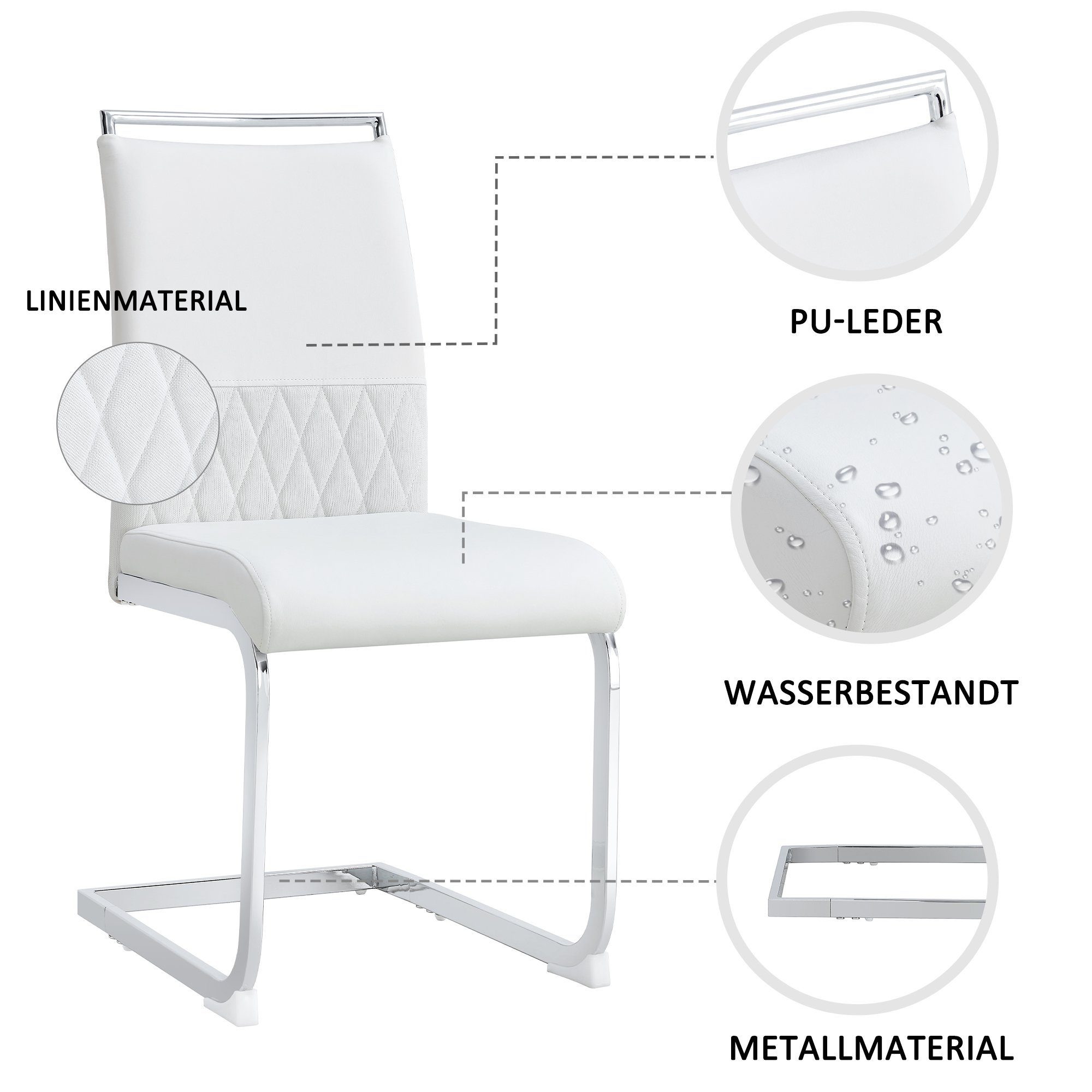 Freischwinger (Esszimmerstuhl, 2 St), Sitz gepolstert, Gestell aus Metall, Stuhl belastbar bis 150 Kg
