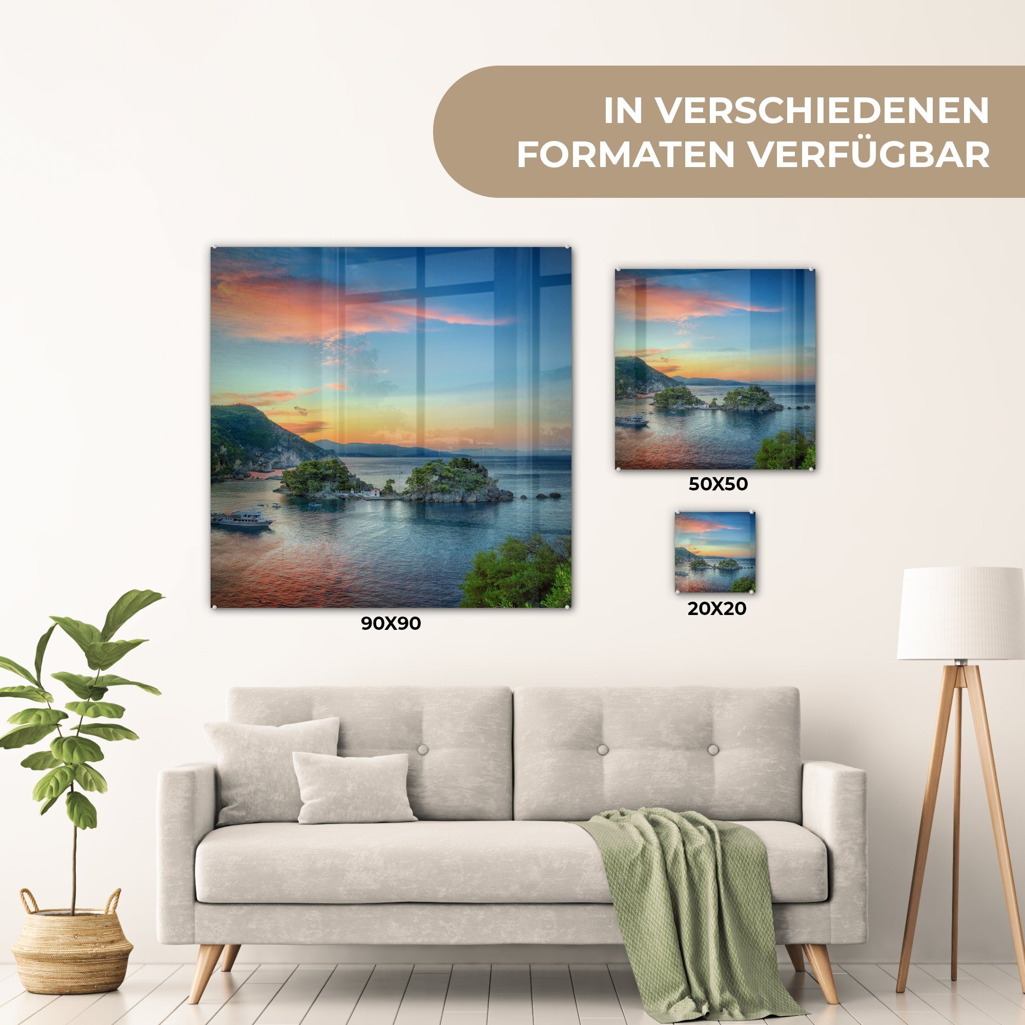 Wandbild Acrylglasbild Wanddekoration - in Foto Insel St), einer (1 Sonnenaufgang Bilder - MuchoWow Glas Glas auf auf - Glasbilder Parga, auf