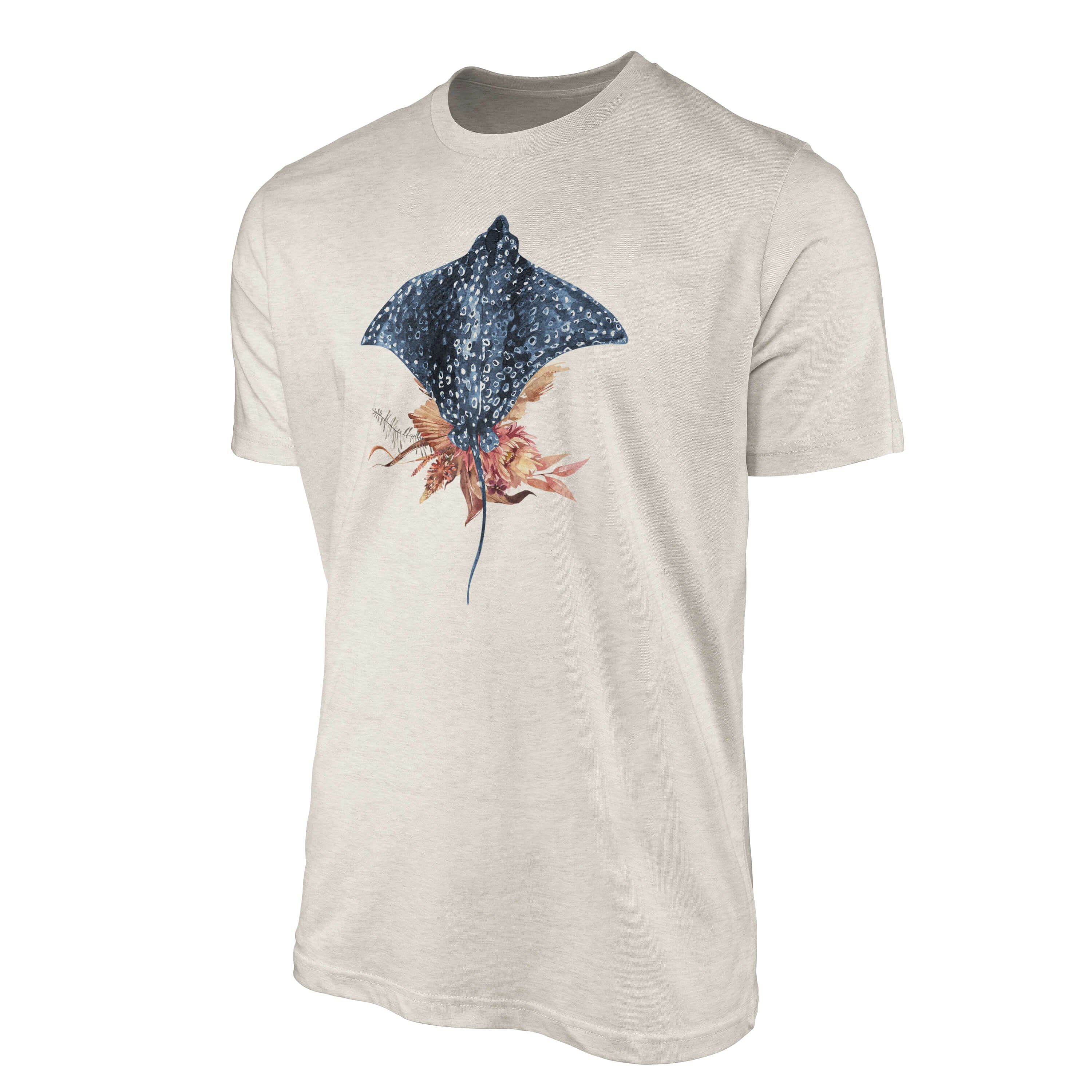 Rochen Ökomode Wasserfarben Art gekämmte Motiv Shirt T-Shirt Bio-Baumwolle 100% Manta Herren Sinus T-Shirt Nachhaltig (1-tlg)