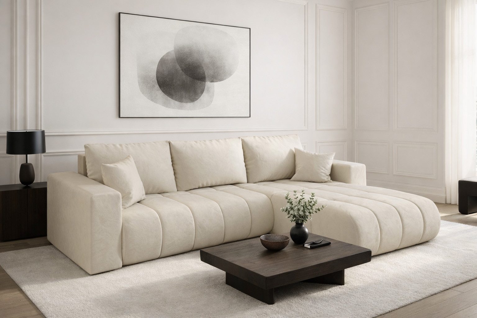 Kaiser Möbel Ecksofa Sofa L-form mit Schlaffunktion im Veloursstoff Monolith MILO PREMIUM, Ecksofa, Hydrophobe Beschichtung,Pflegeleicht,Abriebfest,Modernes Design