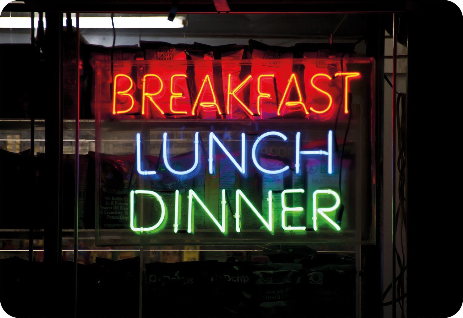 Platzset Breakfast Lunch Dinner - Unterlage mit Spruch - Neonschriftzug