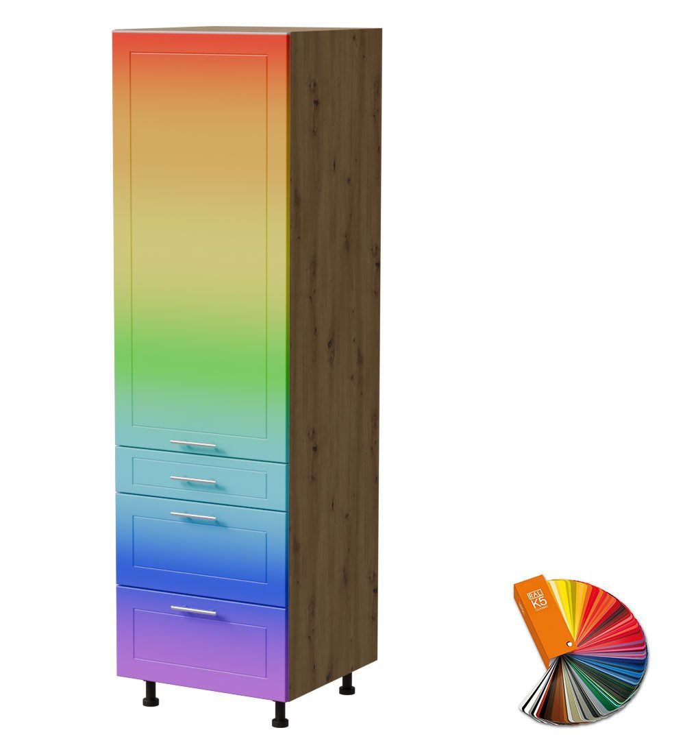 Feldmann-Wohnen Vorratsschrank Bari (D14/DP/3M, 1 Tür, 3 Schubladen, Blum Metabox Teilauszug, 1-St., moderne Kassettenoptik, lackierte Fronten, 60x59x207cm) Eiche Artisan / RAL Wunschfarbe matt (K5)