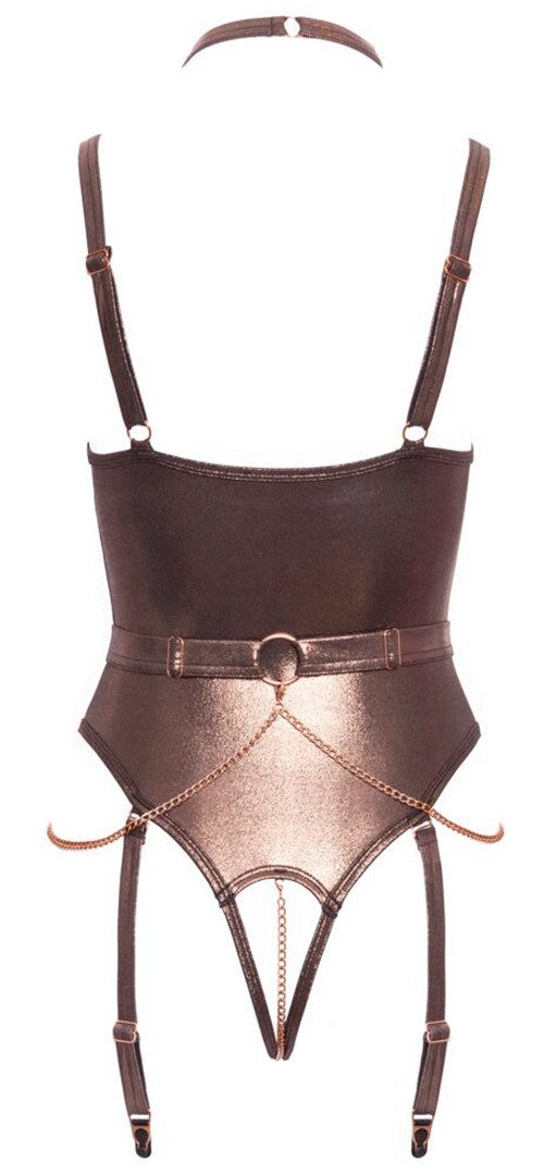 Abierta Fina Stringbody Glänzender Ouvert Body mit offenen Cups und Ketten - bronze (1-tlg) Schimmernder Look in Bronzegold