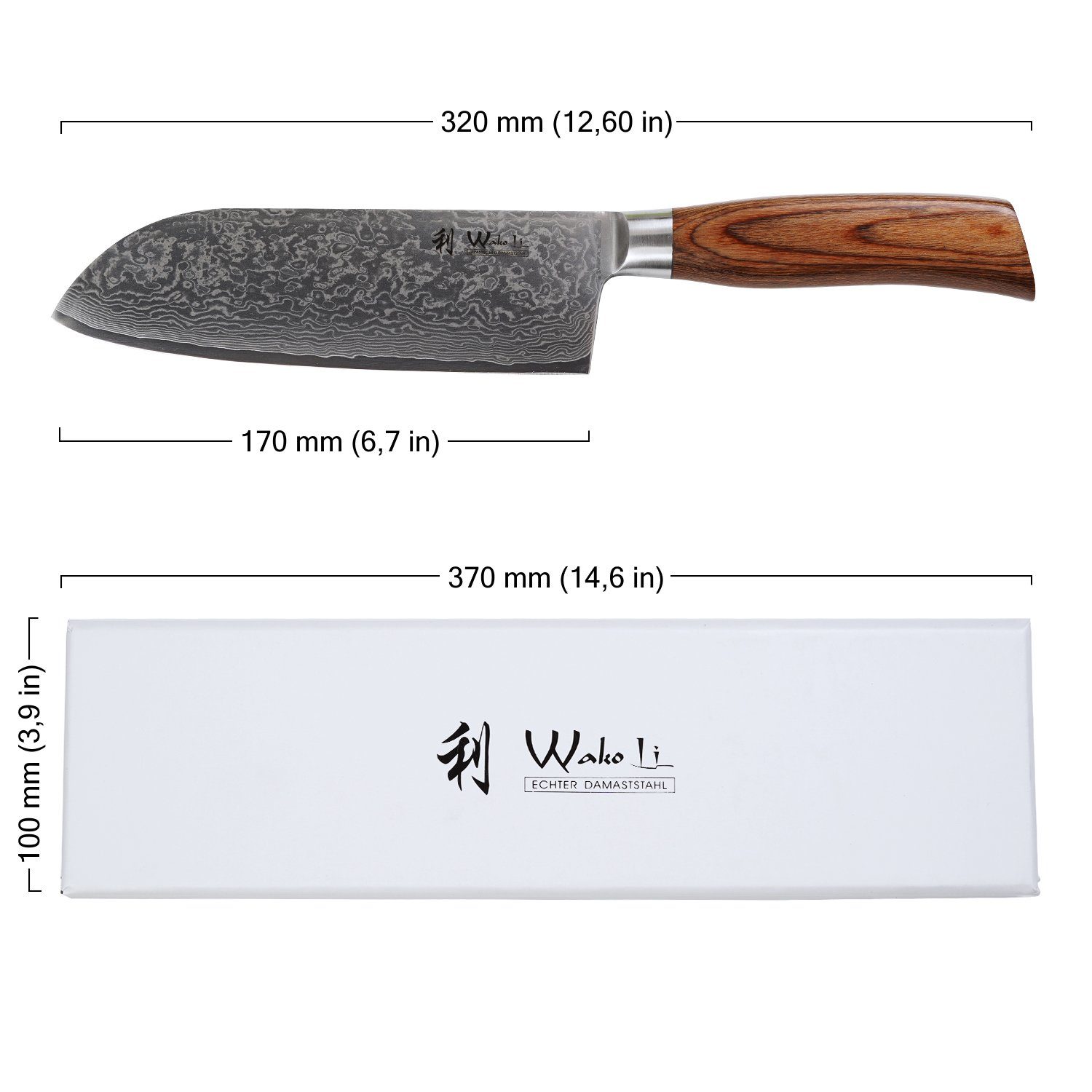 Damast Wakoli EDIB I spezial Santoku Pro I Asiamesser 17cm Pakkaholzgriff Klinge Messer