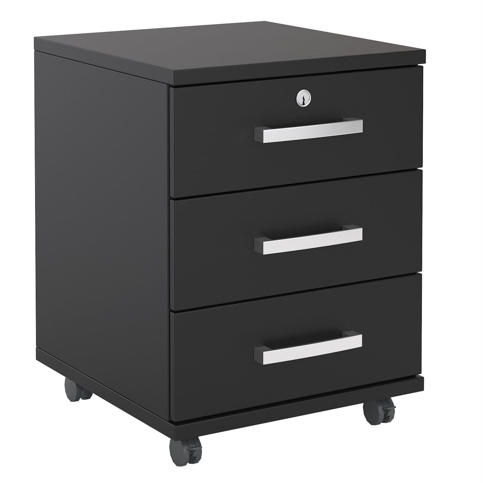 schwarz CARO-Möbel VANCOUVER, Schubladenschrank absc Büroschrank Bürocontainer Rollcontainer Rollcontainer