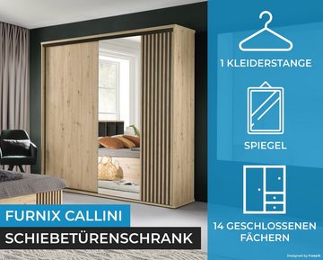 Furnix Schiebetürenschrank CALLINI C-15 Kleiderschrankmit Schiebetüren und Spiegel 14 Fächer, Kleiderstange, B199 x H217 x T60,2 cm