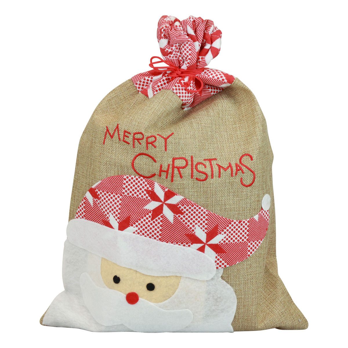 Kaemingk Tragetasche Jutesack Weihnachten groß, Geschenksack mit Weihnachtsmann