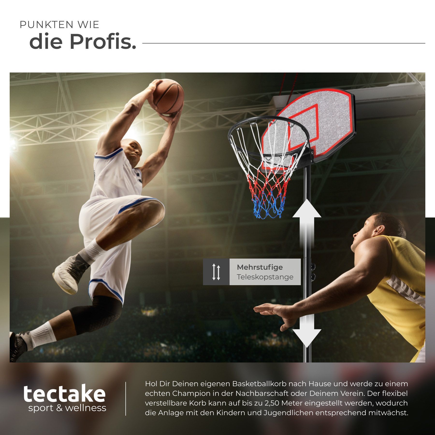 tectake Basketballkorb Basketballanlage Harlem (Komplettset, Mobiler Basketballständer), Mobiler Basketballständer