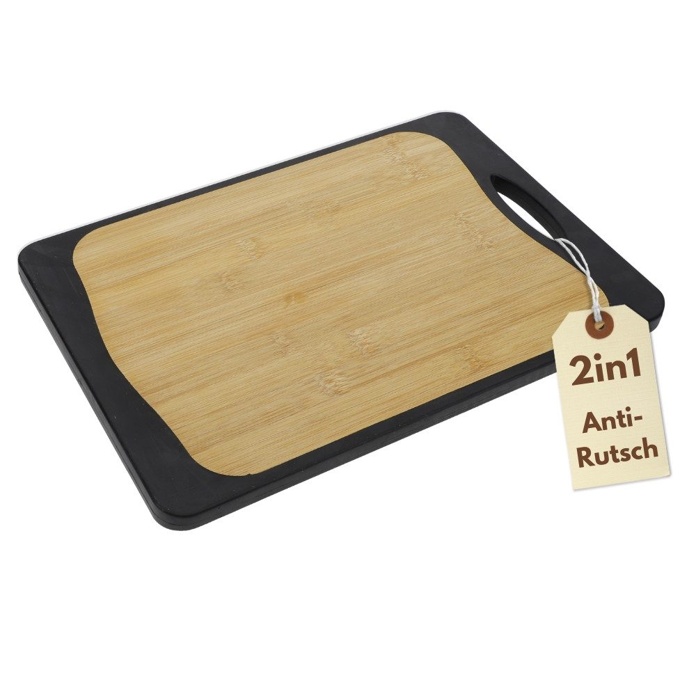 GarPet Schneidebrett Schneidebrett Kunststoff und Bambus 2in1 mit Anti-Rutsch Küchenbrett
