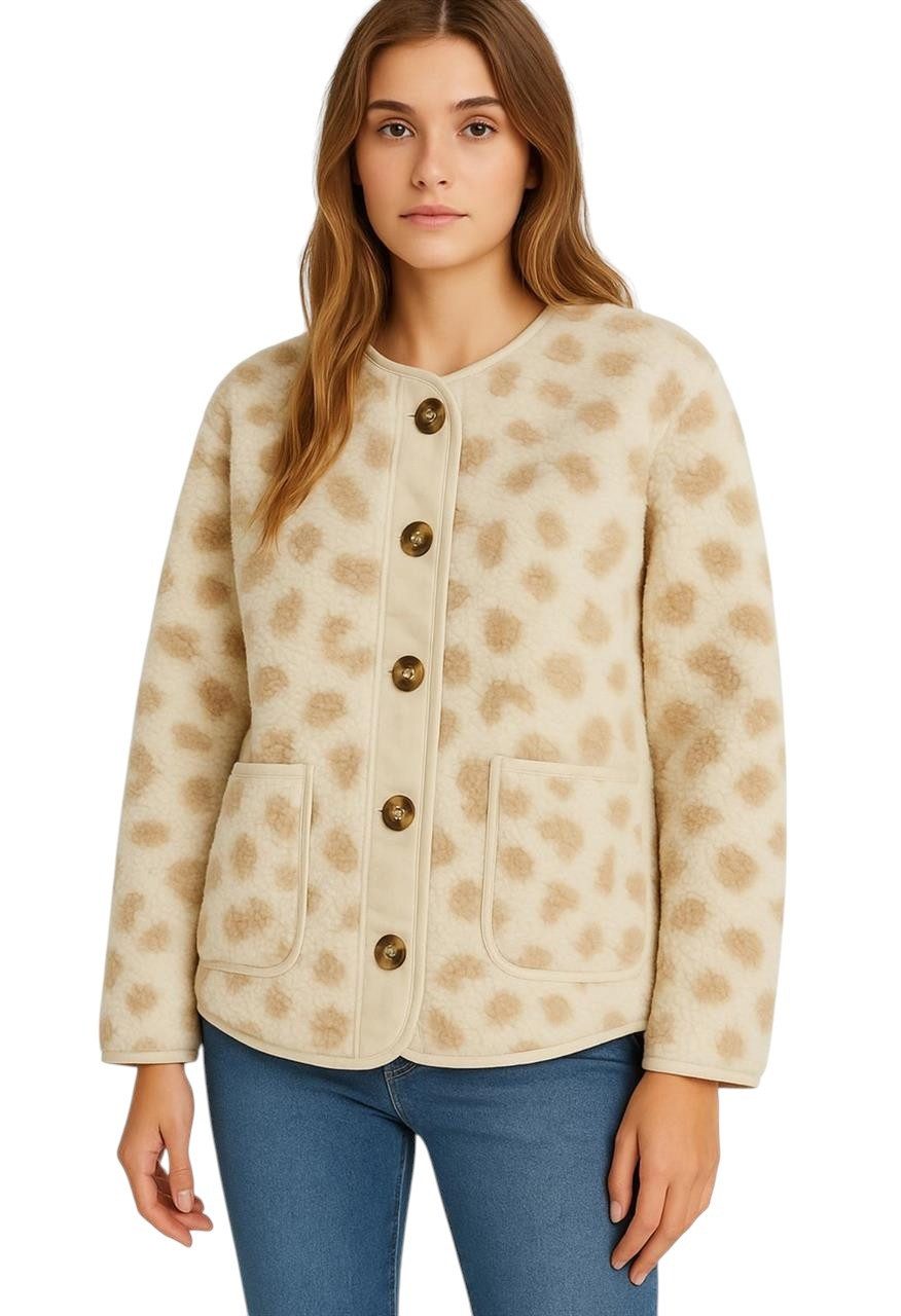 Worldclassca Fellimitatjacke Worldclassca Teddy Jacke Warm Kuschelig Leopard Optik Kurz Plüchjacke Animal Muster