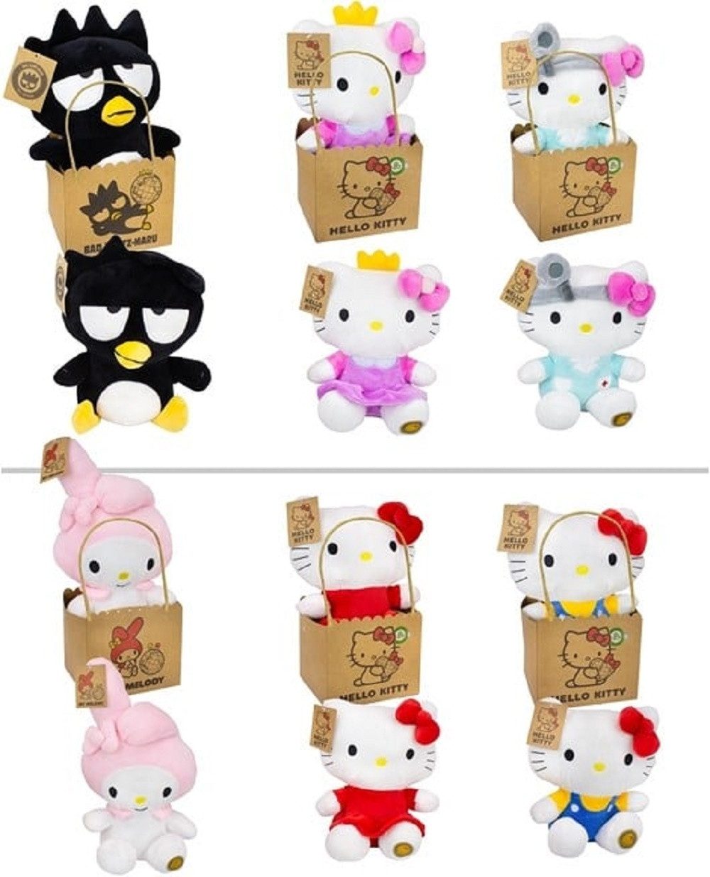 SANRIO Kuscheltier Hello Kitty Badtz-Maru Plüschfigur 27 cm schwarz mit gelbem Schnabel (Set, 1-St., Geschenk-Set), Kultige Figur aus der Sanrio-Welt – weich und hochwertig Geschenke