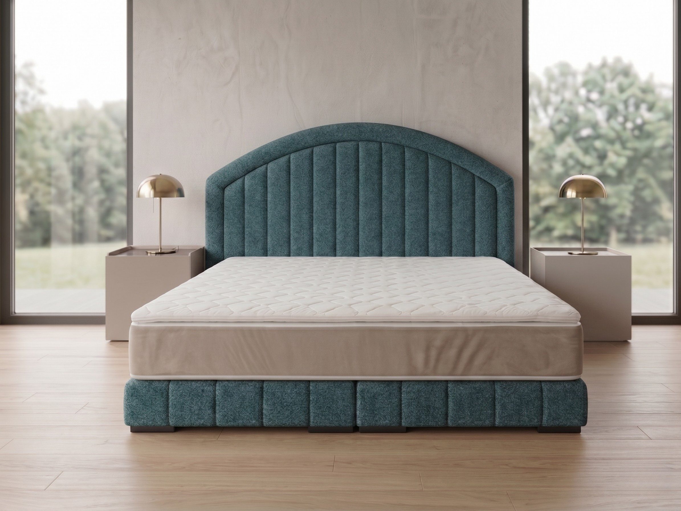 A&J MöbelLand GmbH Polsterbett LEON mit Kopfteil - Stilvolles Bettgestell für Ihr Schlafzimmer (Länge: 209 cm, Höhe Kopfteil: 110 cm, 4 Kopfteil-Varianten, 7 Größen zur Auswahl, Modernes Design, TOP ANGEBOT!, Inklusive Bettgestell), Komplettgestell-Set