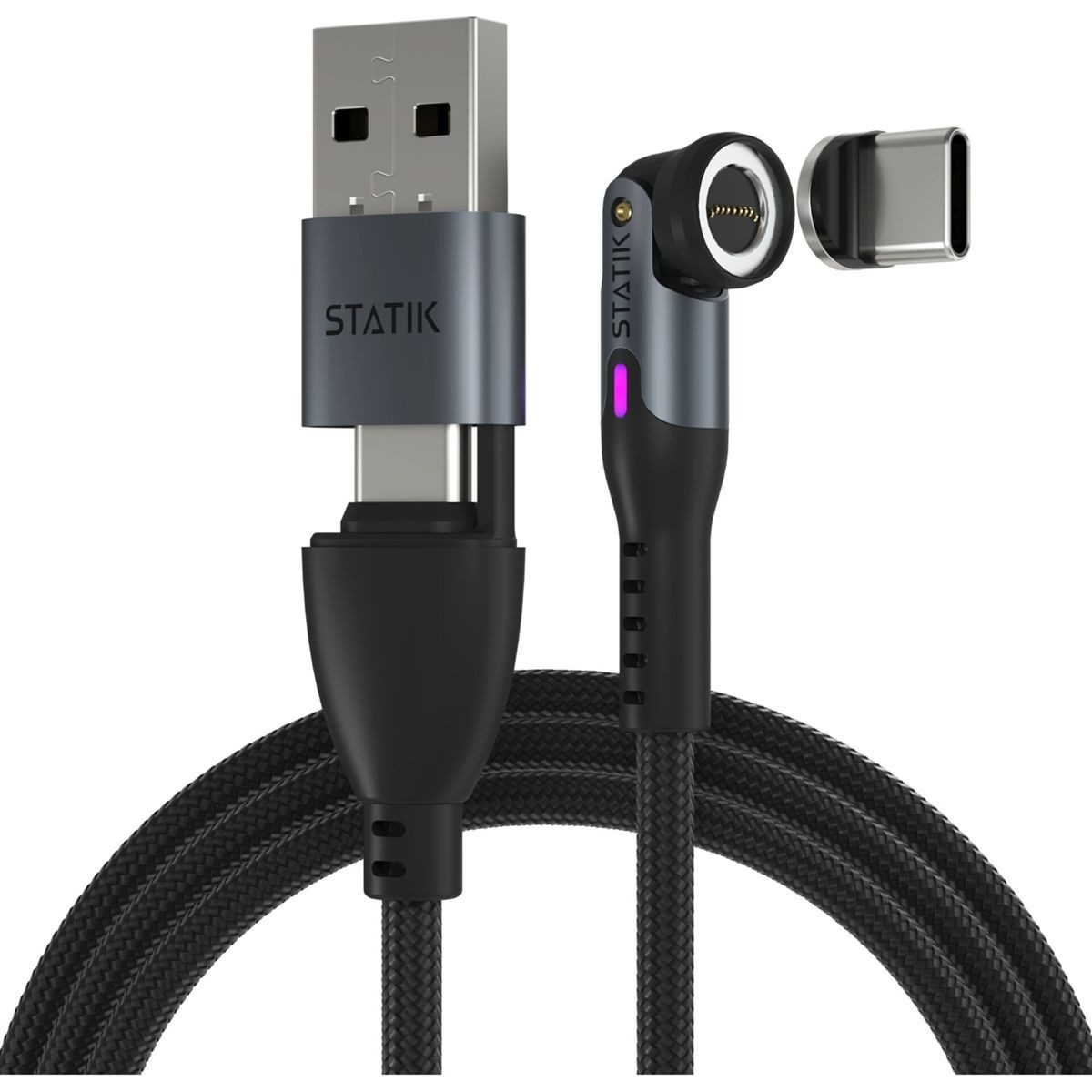 STATIK 360Pro braided rotating 3 magn. tips 6-in-1 Cable Smartphone-Adapter