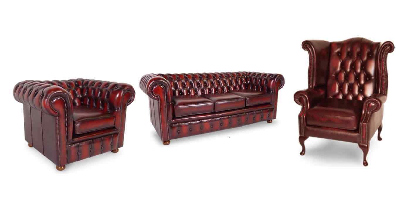 JVmoebel Wohnzimmer-Set Sofagarnitur Chesterfield Set Polster Sofa Couch 100% Leder Sofort, (3-St., 3 Sitzer Sofa/Sessel/Ohrensessel), Made in Europa
