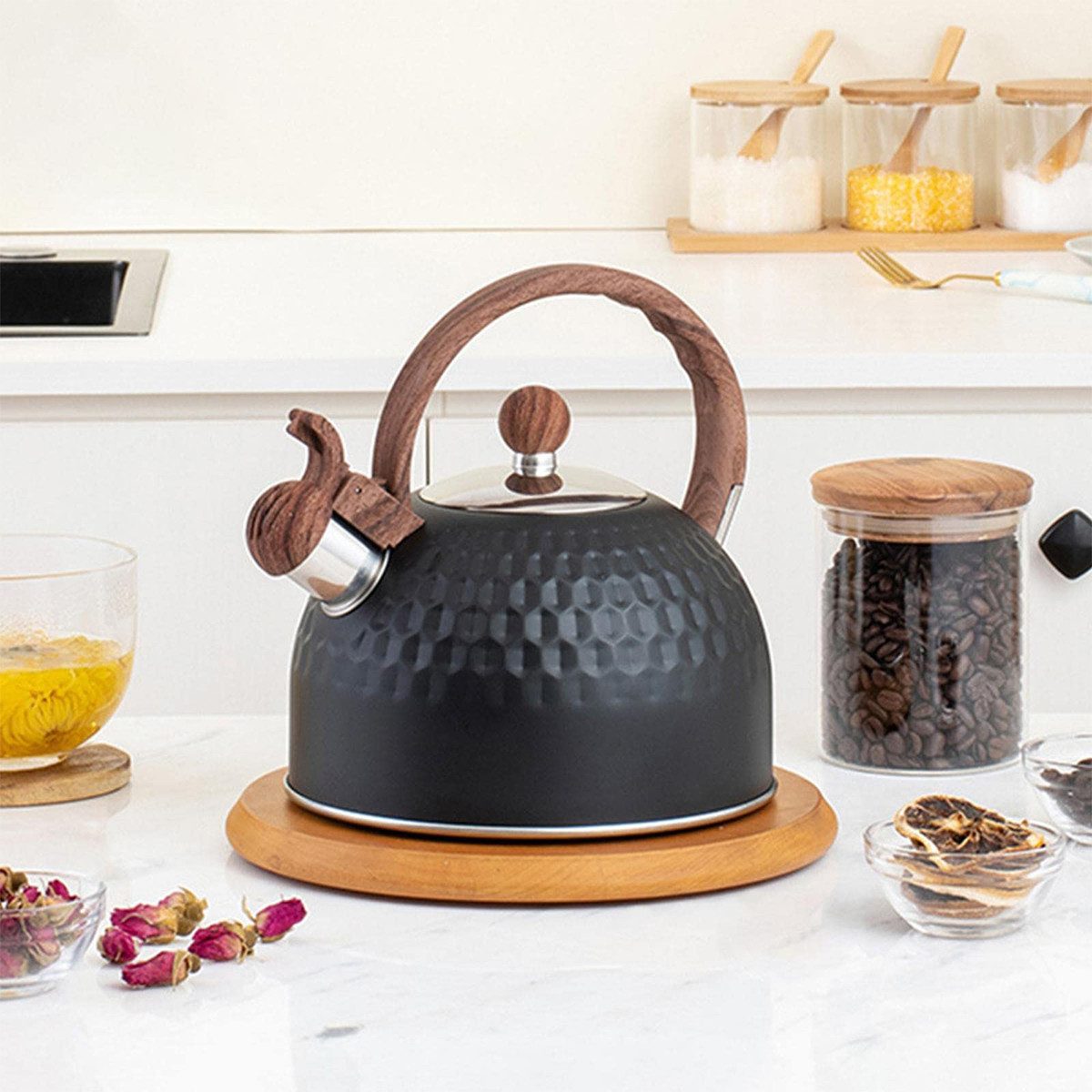 Wasserkessel Pfeifenkessel,2.5L Edelstahl Teekessel mit Pfeifton,Wasserkocher