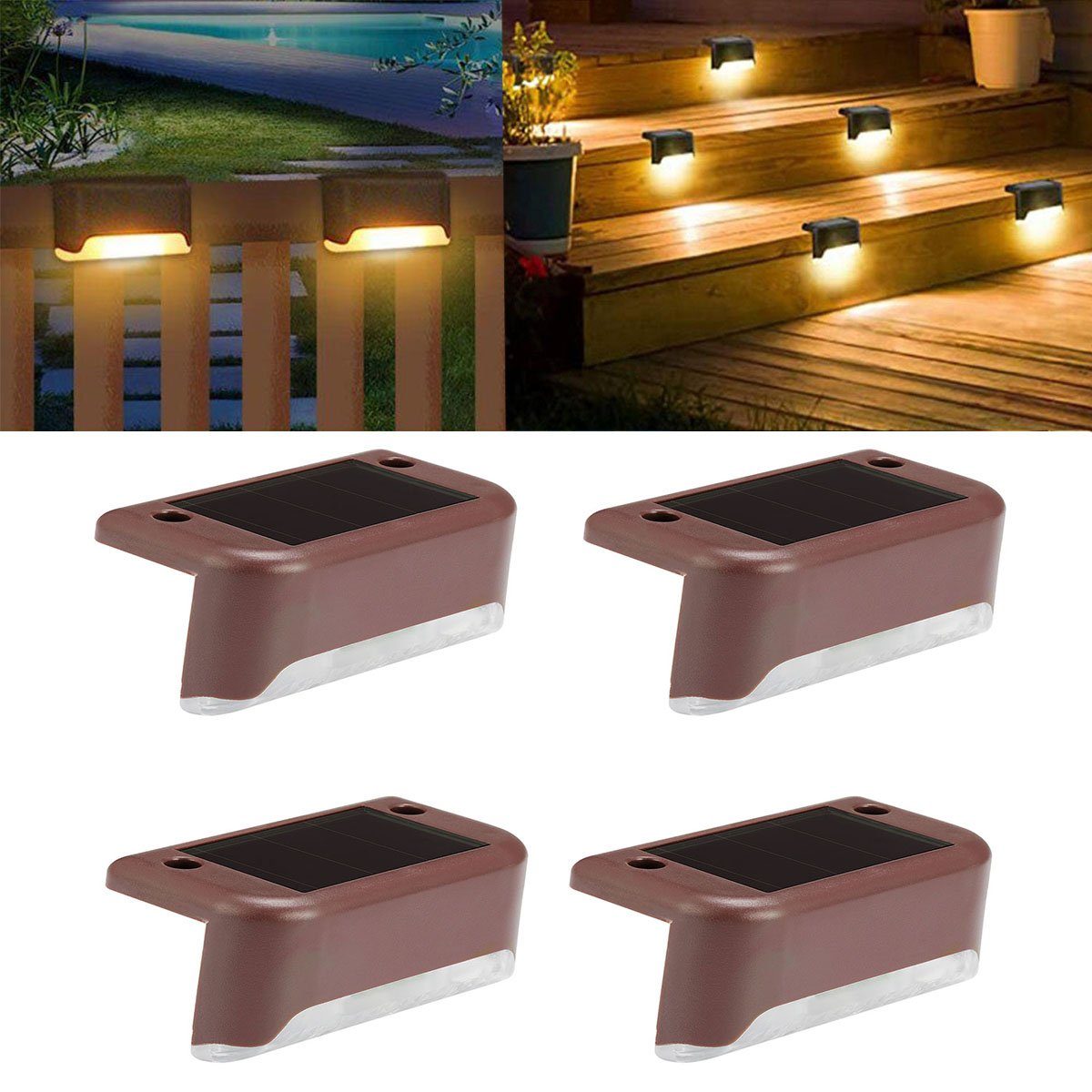 warmweiß, Solarleuchten Außen Treppen außen, LED Treppenlicht, Lampe für fest Solarleuchte LED-Beleuchtung, integriert, Zaunleuchte, LED LETGOSPT Wandlampen, Gartenleuchte, wasserdicht, Braun