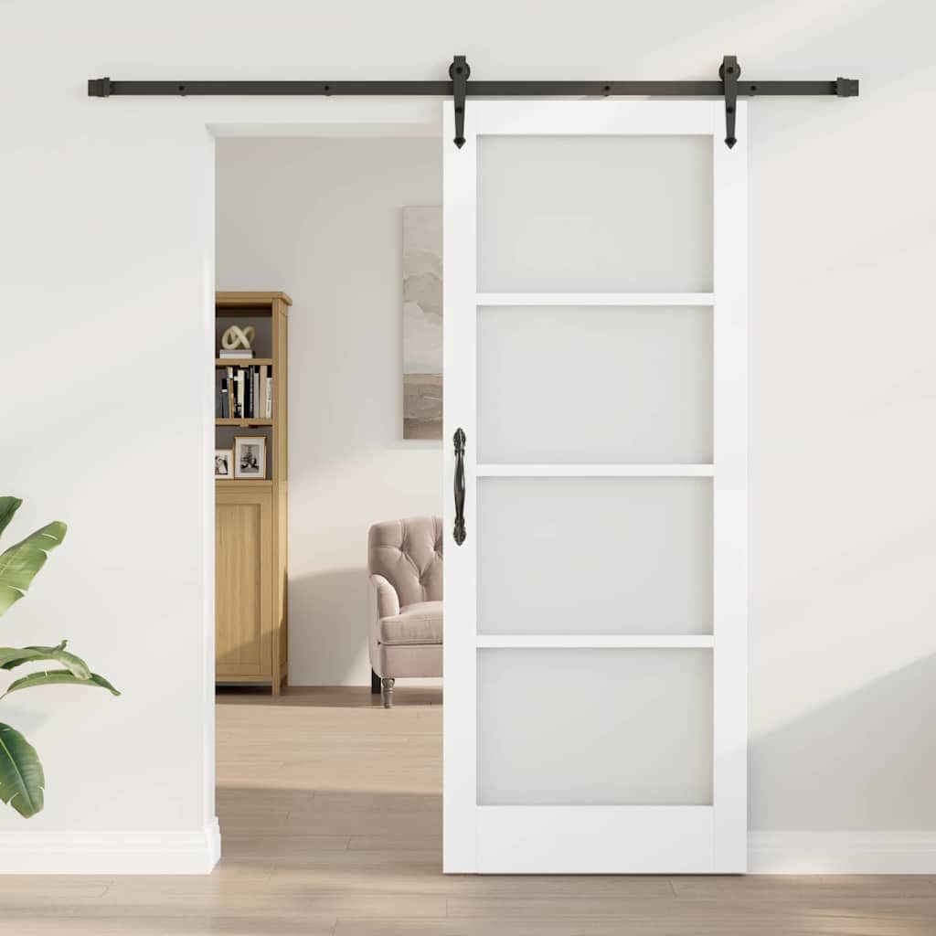 furnicato Schiebetür ORKDAL 83 x 211 cm Massivholz Weiß, Leise gleitende Innentür mit Glas für deinen Flur