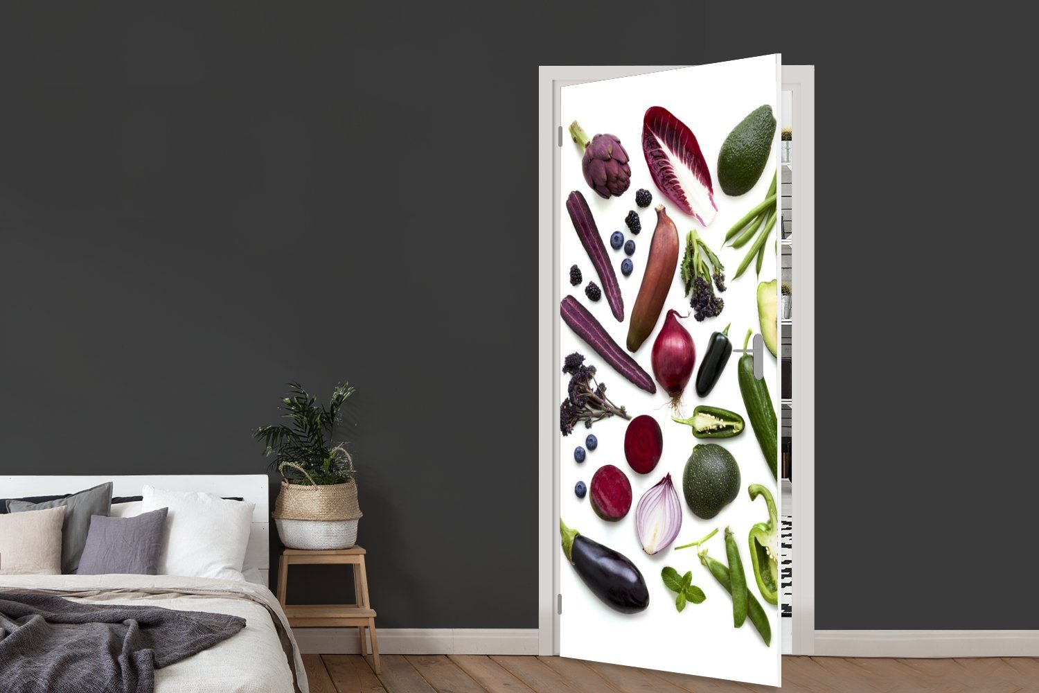 Gemüse - Matt, bedruckt, Fototapete St), Türaufkleber, Tür, (1 75x205 Obst MuchoWow Regenbogen, für cm Türtapete -