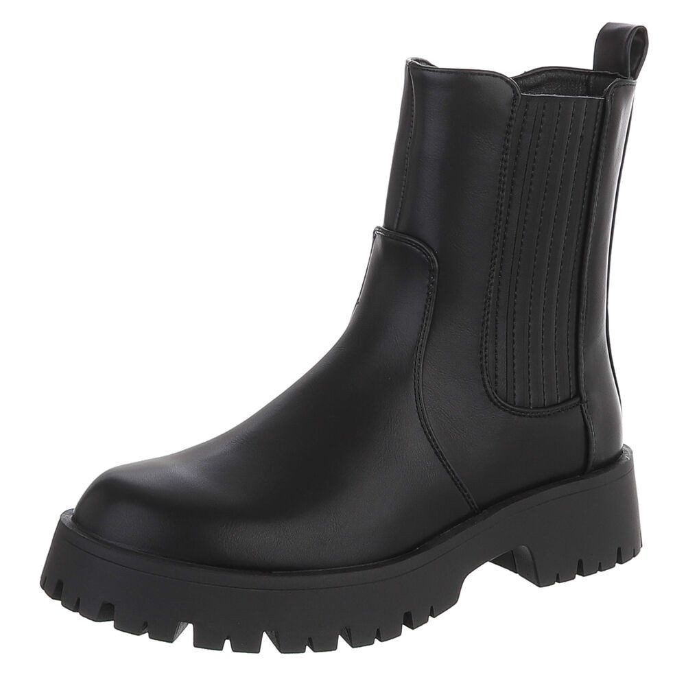 Ital-Design Damen Chelsea-Boot mit Profilsohle und Blockabsatz Plateaustiefelette (92355210) Blockabsatz Stiefeletten in Schwarz