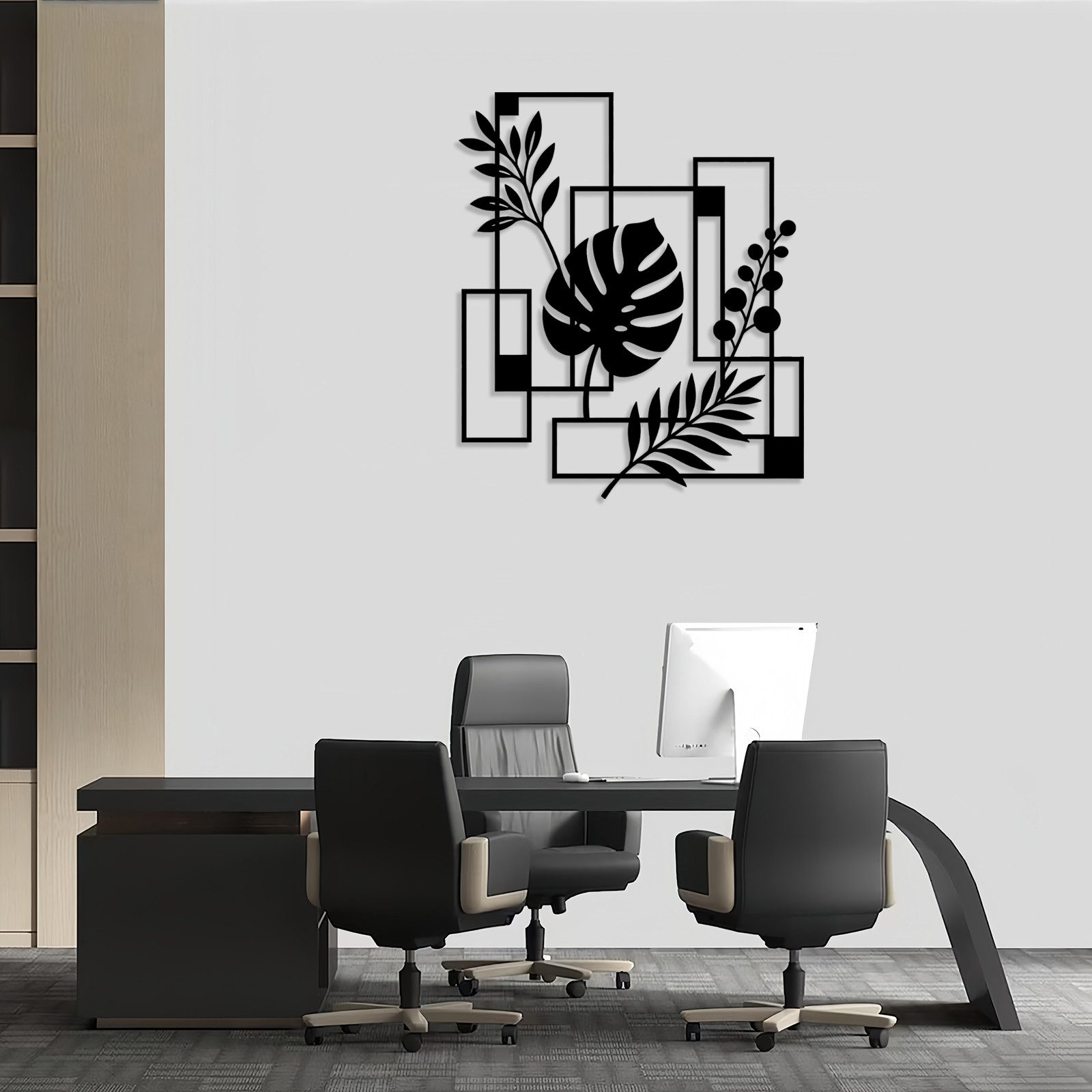 Jumpeak Wanddekoobjekt Monstera Silhouette Wanddekoration, Geometrische Quadrate, Linienkunst, Metall, 4 Farben, 2Größen, Wanddekoration für das Wohnzimmer,Abstrakt