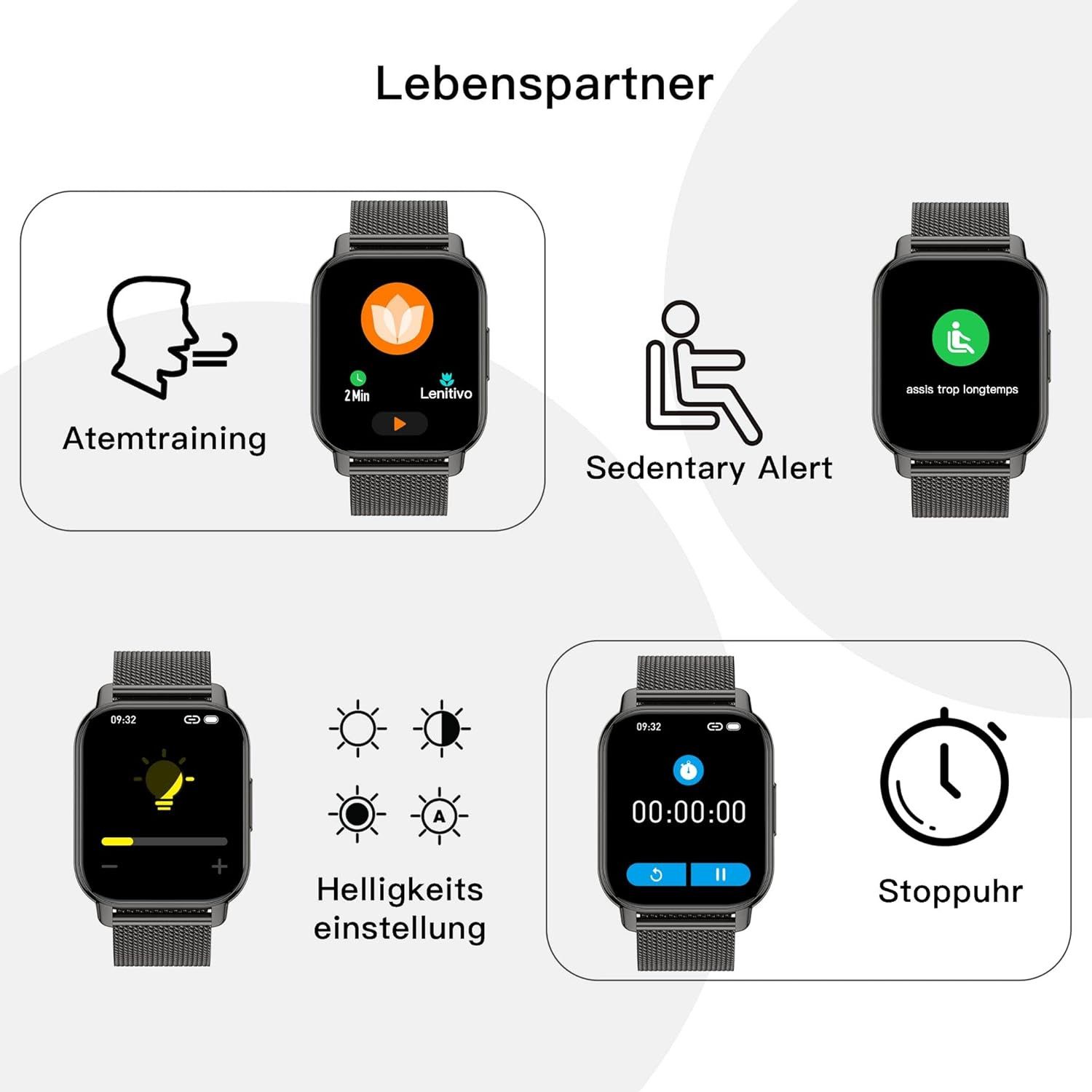 Popglory P66 Smartwatch (5,1 cm, android ios)