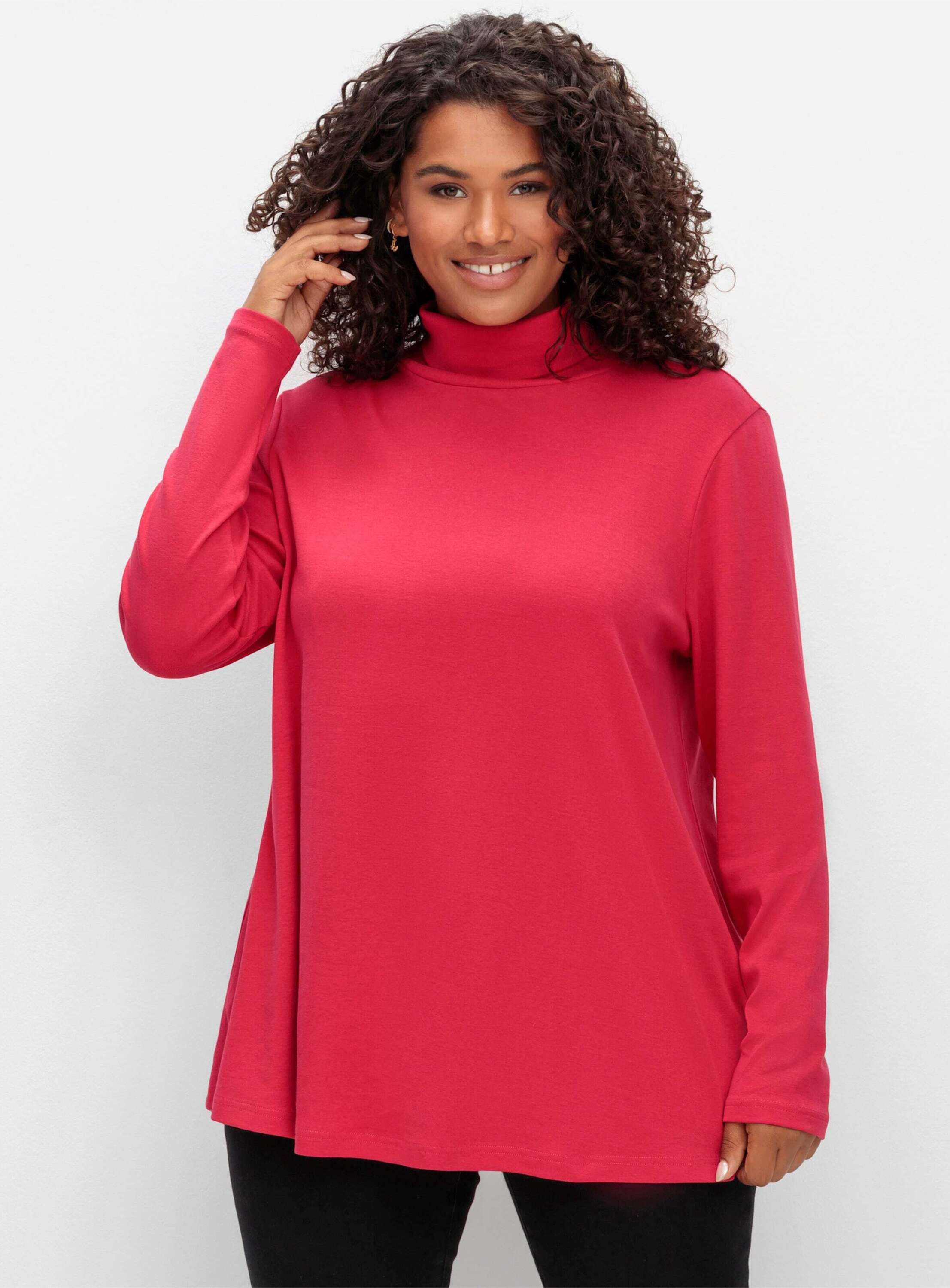 Sheego T-Shirt Rollkragen-Shirt Langarm mit Rollkragen, in A-Linie