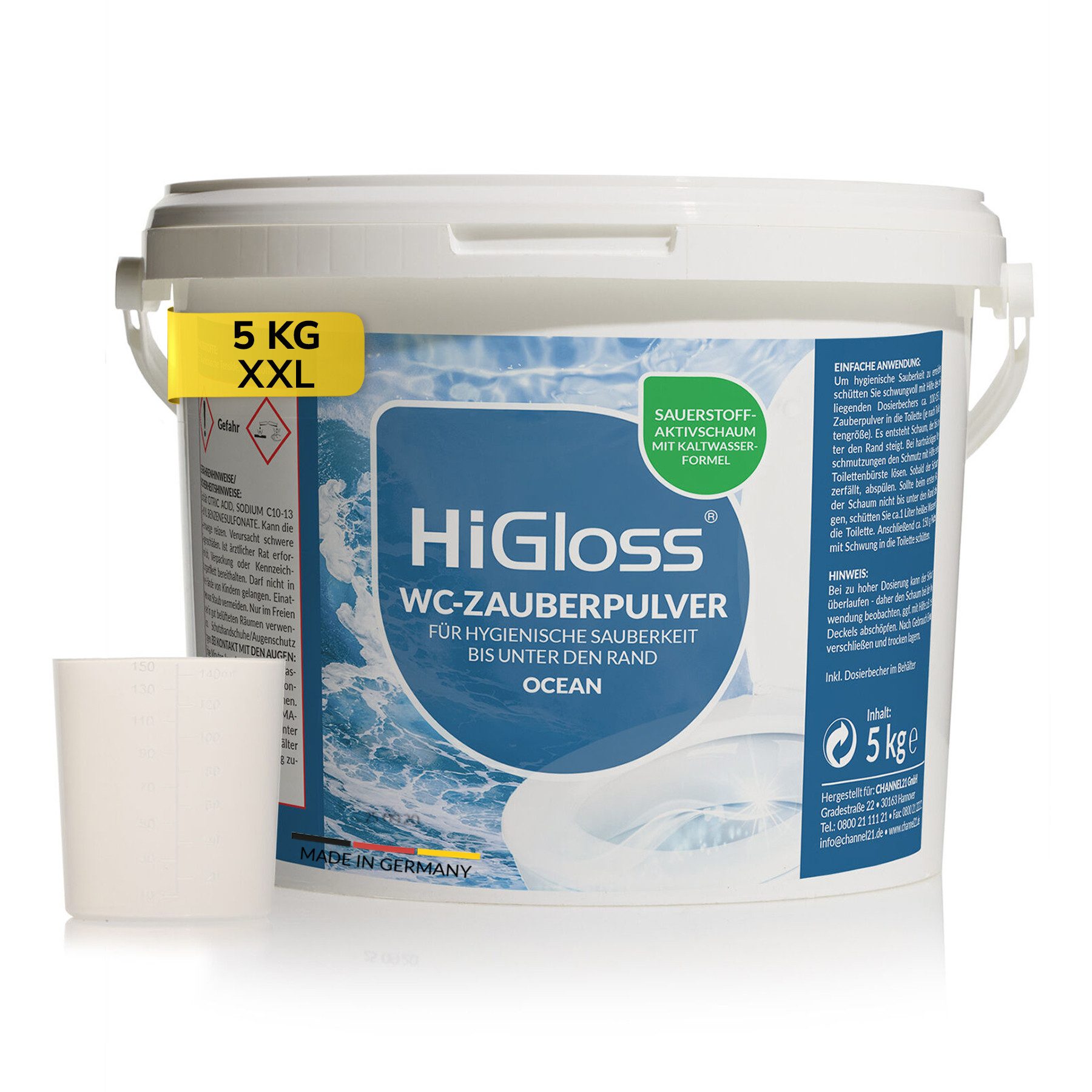 HiGloss "WC Zauberpulver" Hochwirksamer WC-Reiniger WC-Reiniger (1-St. 5 Kg für gründliche Klo Reinigung bis unter den Rand in 5kg Vorratspackung)