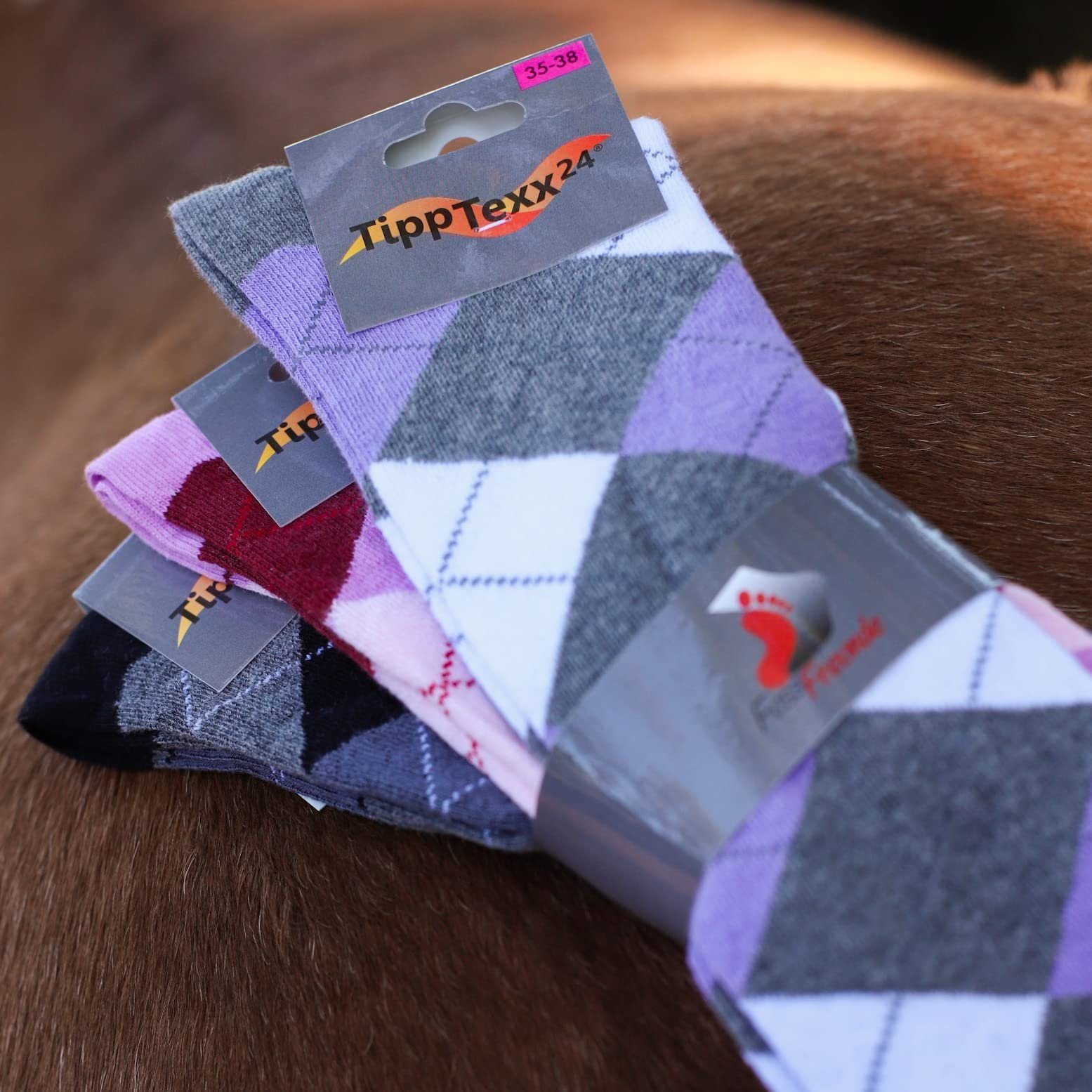 TippTexx 24 Reitstrümpfe 3 Paar Reiter Kniestrümpfe modische Reitstrümpfe Karo Damen Herren (3 Paar) hochwertige Baumwolle, angenehm-breiter Piqué-Bund