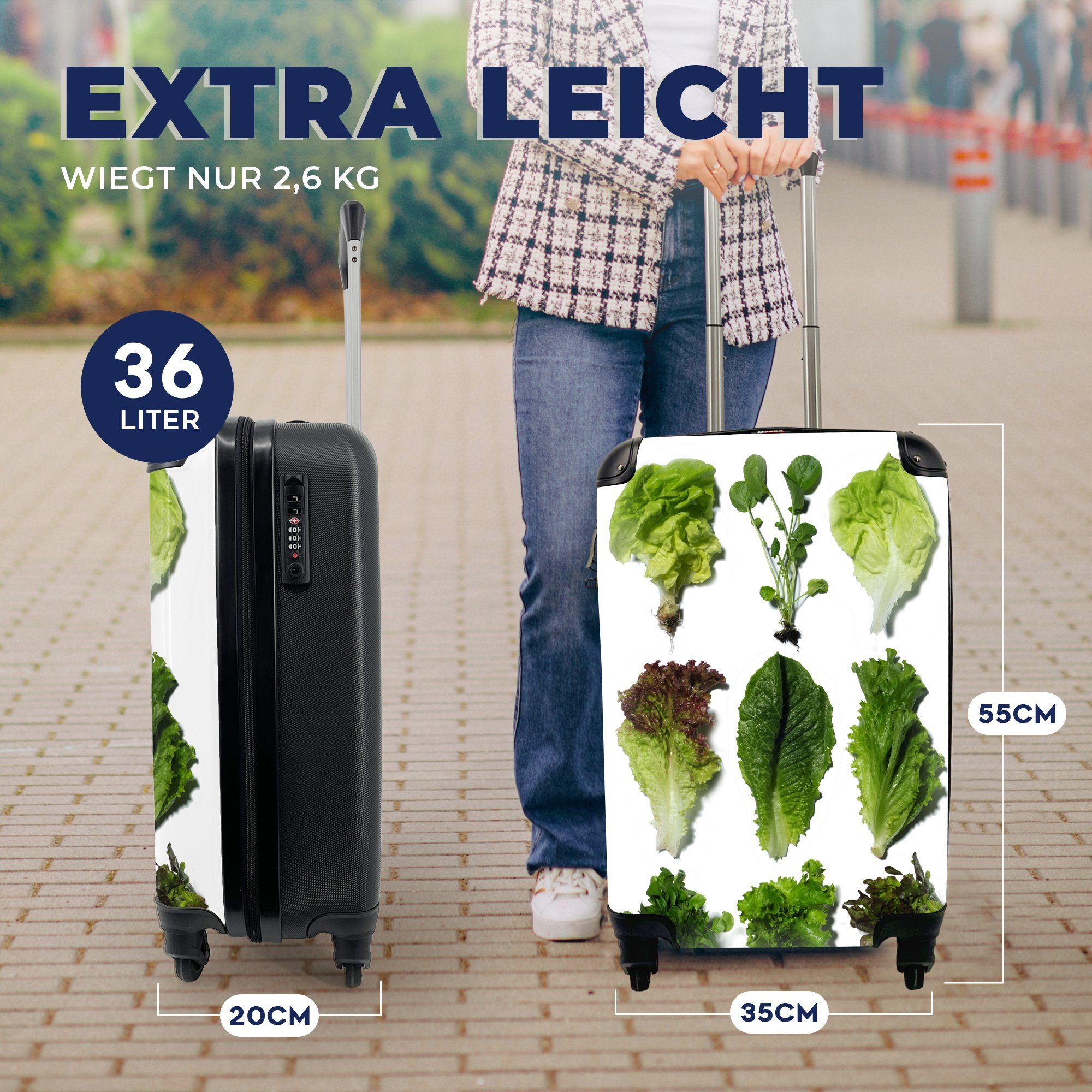 Neun Reisekoffer verschiedene 4 für Trolley, Reisetasche mit Handgepäck Arten von rollen, Ferien, Rollen, MuchoWow Salat, Handgepäckkoffer