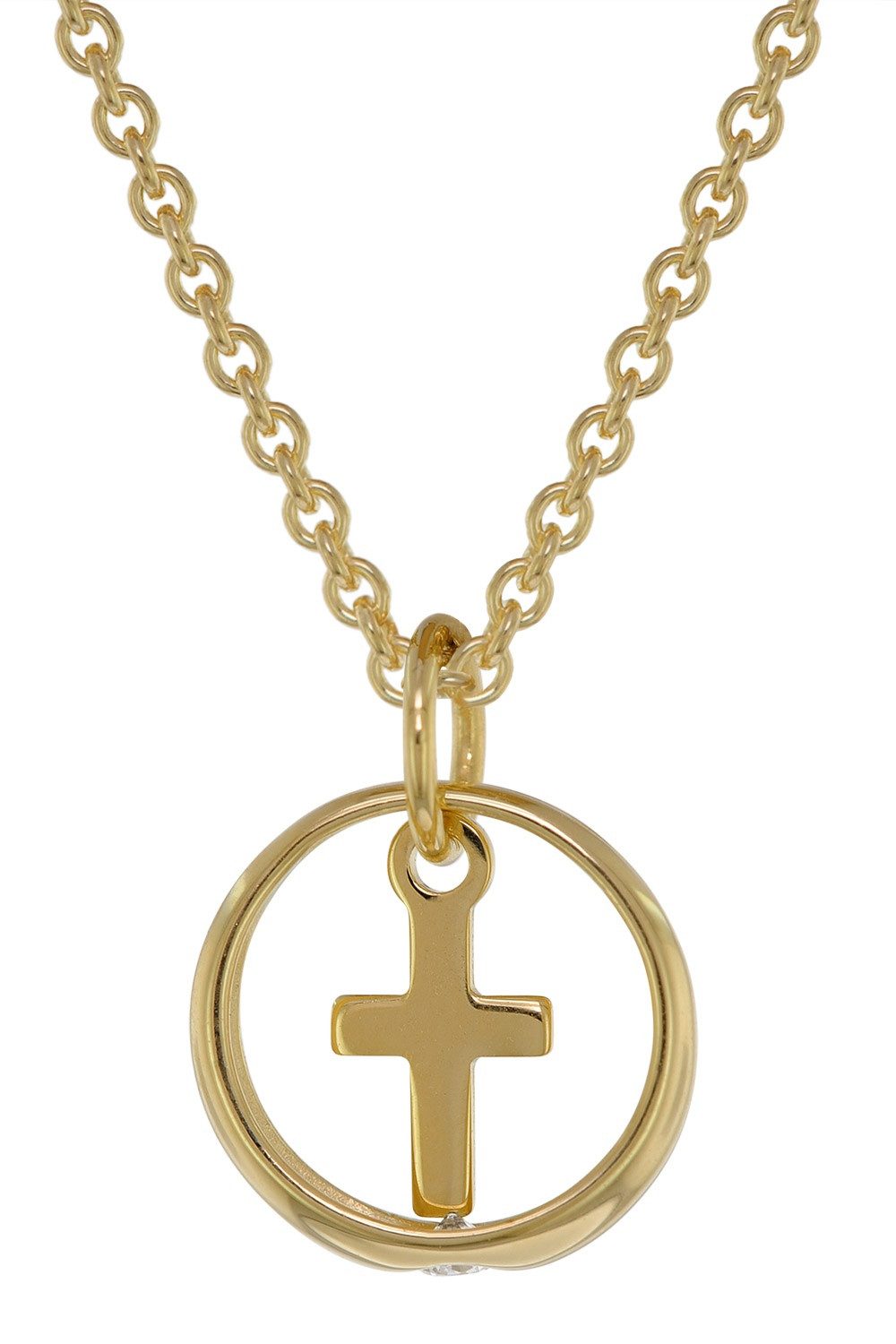 trendor Kette mit Anhänger Taufring Anhänger mit Kreuz Gold 333 + vergoldete Silberkette