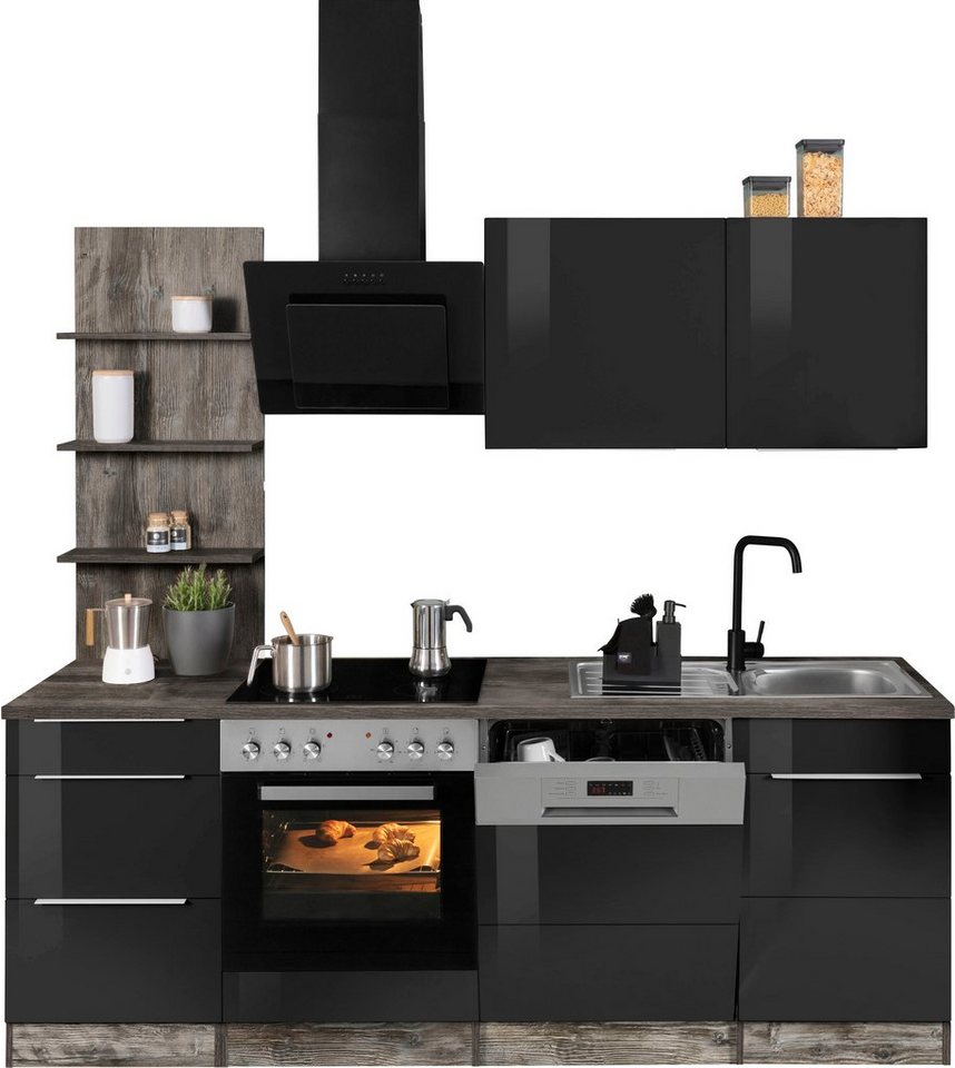 KOCHSTATION Küchenzeile KS-Brindisi, Breite 220 cm, wahlweise mit E-Geräten, mit MDF-Fronten und Regal