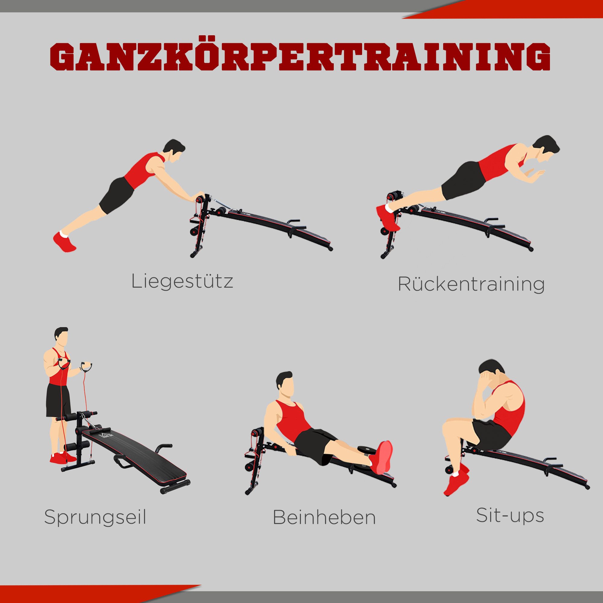 FELIXLEO Sit-Up Bank Bauchtrainer Sit Up Bank verstellbar mit Bändern 120kg, (1-tlg)