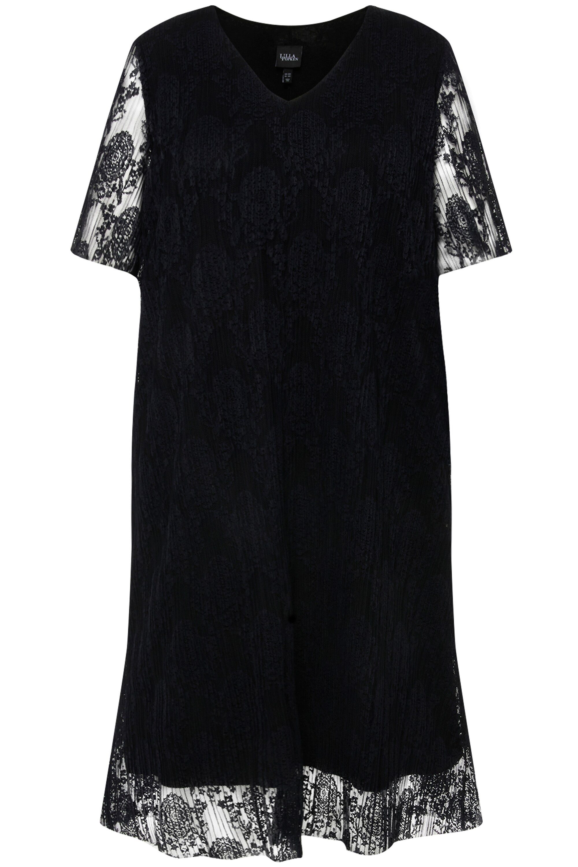 Ulla Popken Cocktailkleid Spitzenkleid A-Linie V-Ausschnitt günstig online kaufen