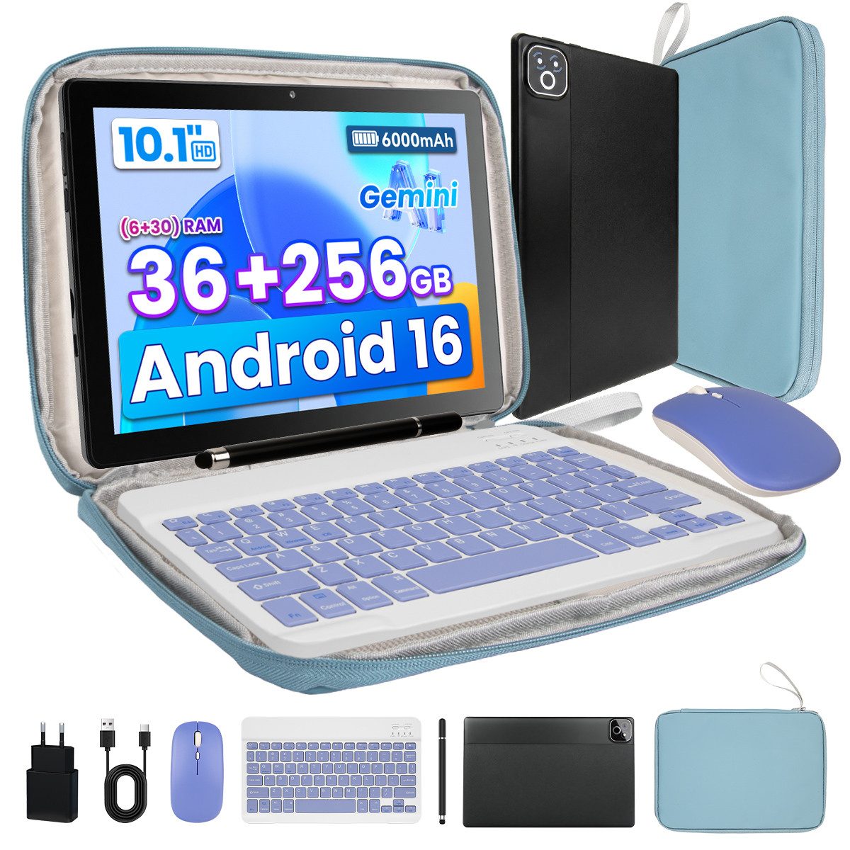 Happybe 10.1 Zoll 36(6+28)GB RAM, 256 GB, mit Tastatur/Maus/Stift Tablet (10.1", 256 GB, Android)