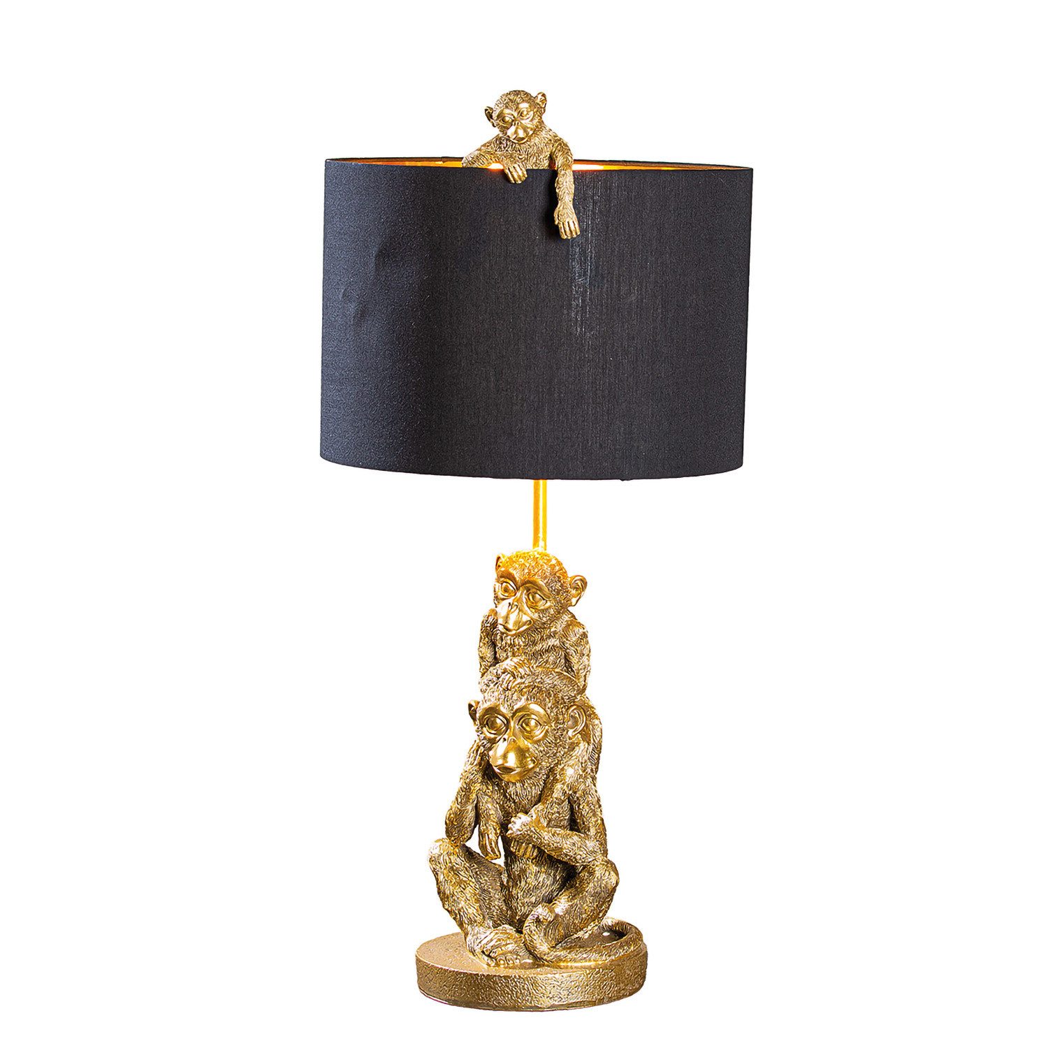 GILDE Tischleuchte AFFENBANDE Leuchte - goldschwarz - Kunstharz - Höhe 66cm x Breite 30cm, Tischlampe - Schreibtischlampe - Nachttischlampe