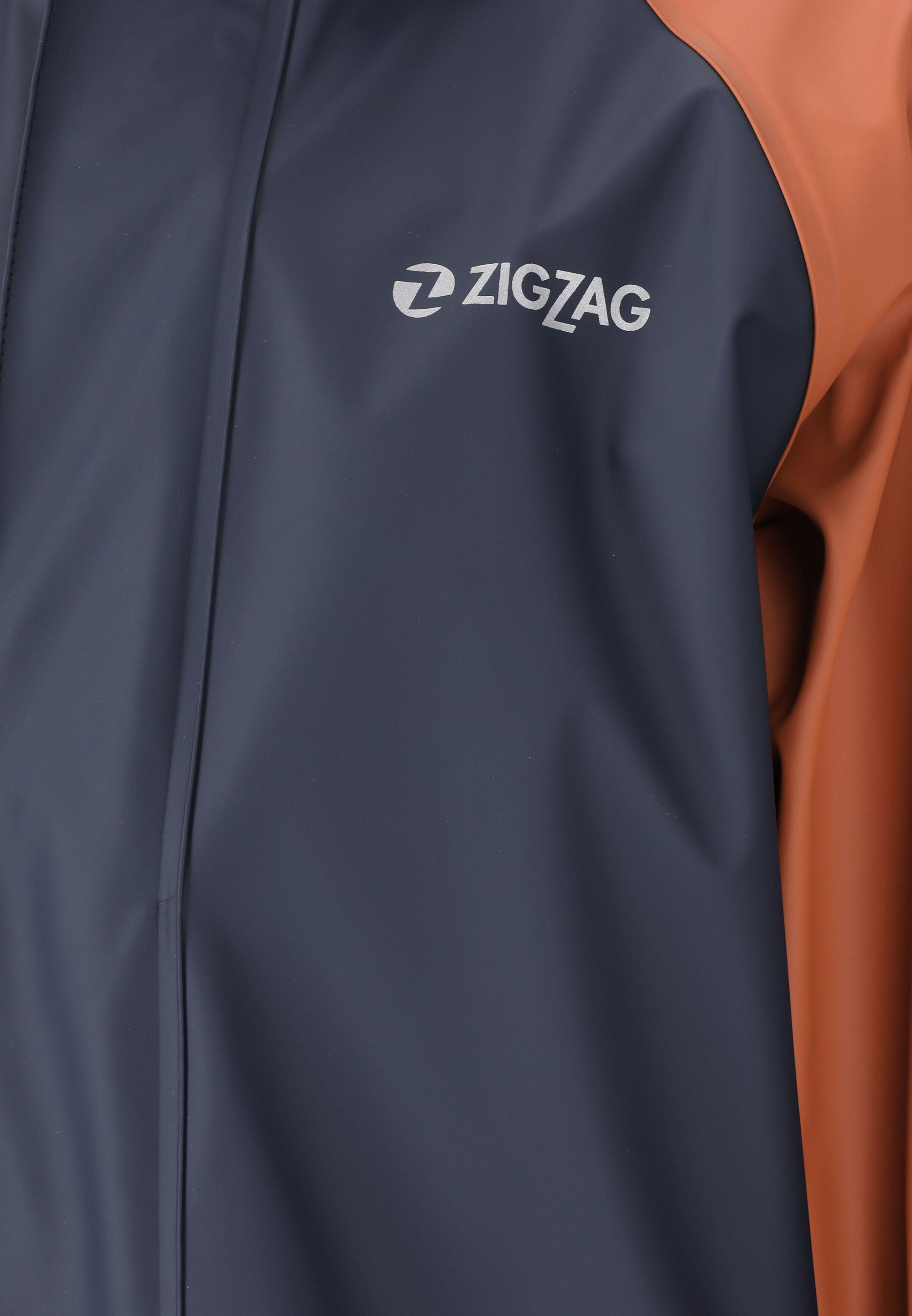 GILBO, Regenanzug dunkelblau-orange ZIGZAG mit reflektierenden Elementen