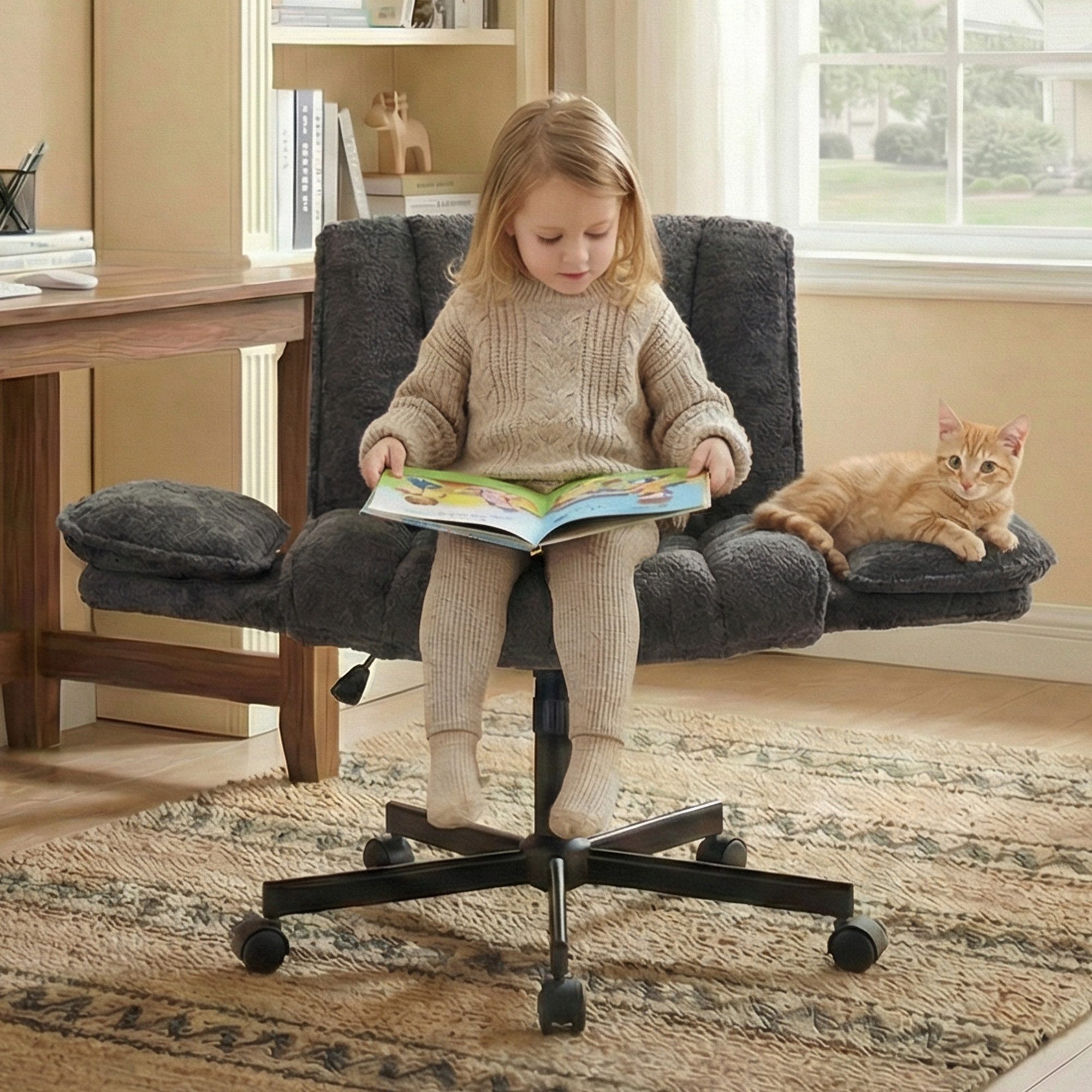 Leawin Drehstuhl Bürostuhl ergonomisch mit Rollen & klappbaren Armlehnen, Breiter Schreibtischstuhl mit Air-Lordosenstütze, 150 kg