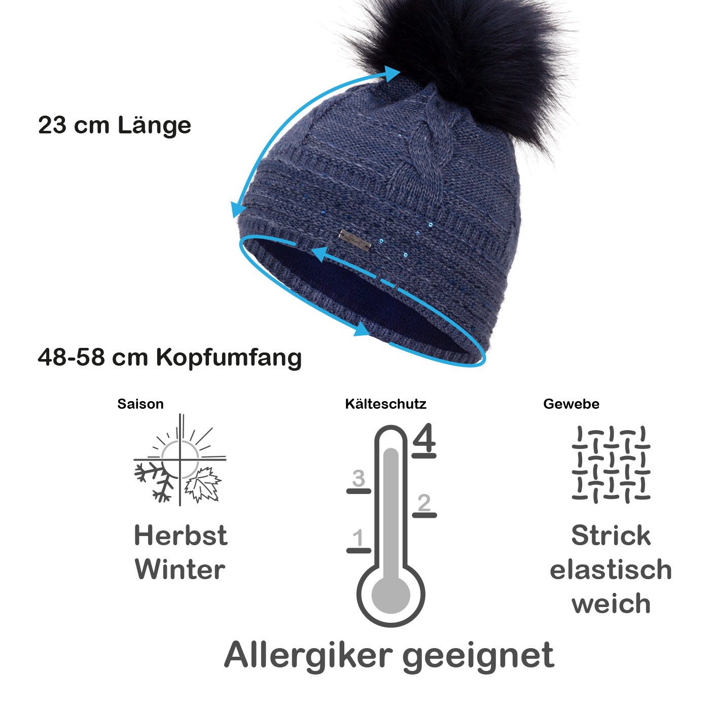 Faera Bommelmütze Wintermütze Damen Herren Mütze Beanie Haube gefüttert Bommelmütze