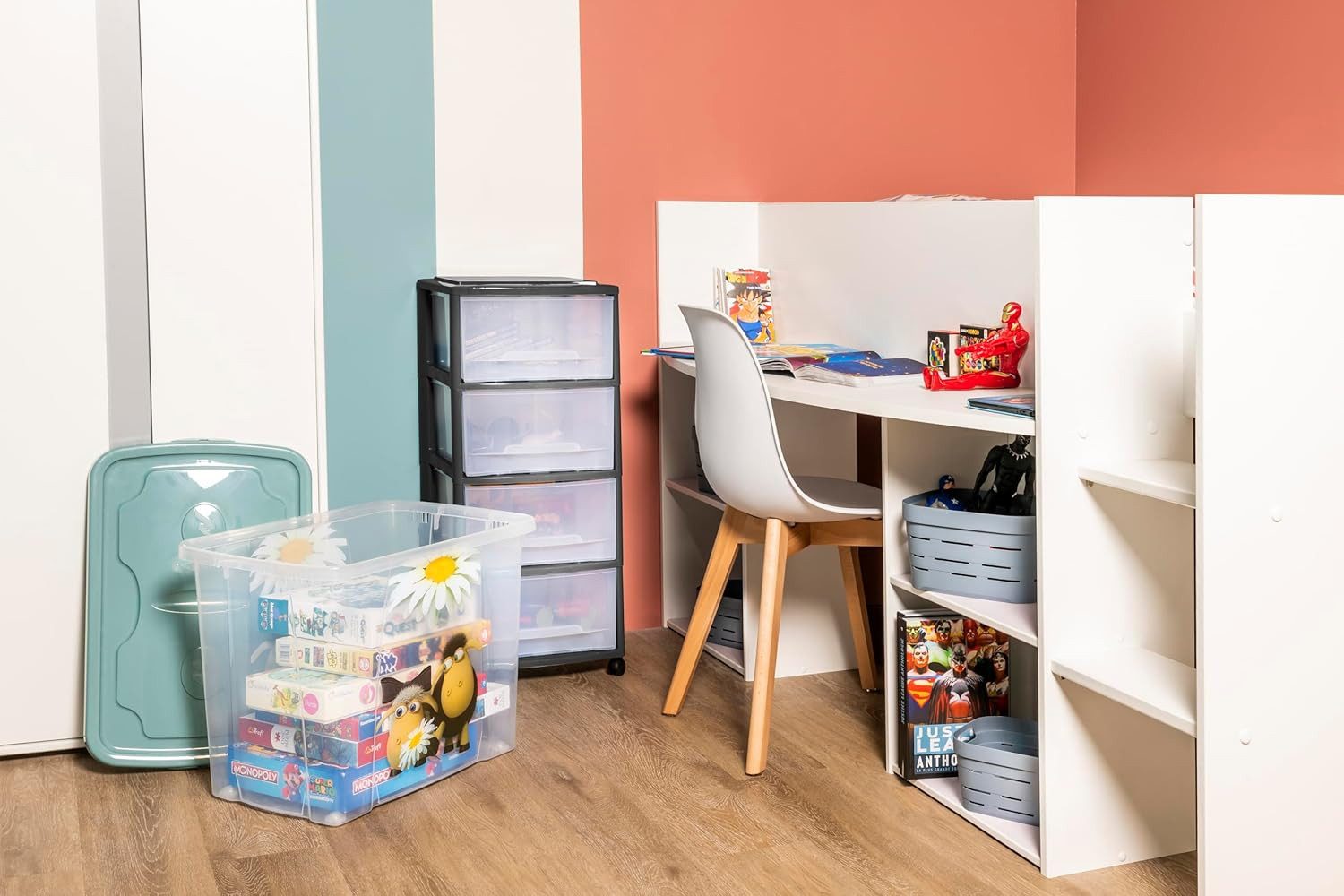 M home Rollwagen Schubladenrollwagen PLS6079 Rollcontainer Schubladenschrank Kunststoff, (Spar-Set, 1 St., Rollwagen mit 4 Rollen und 4 Schubladen), mit Rollen, 4 Schubkästen und Griffmulden