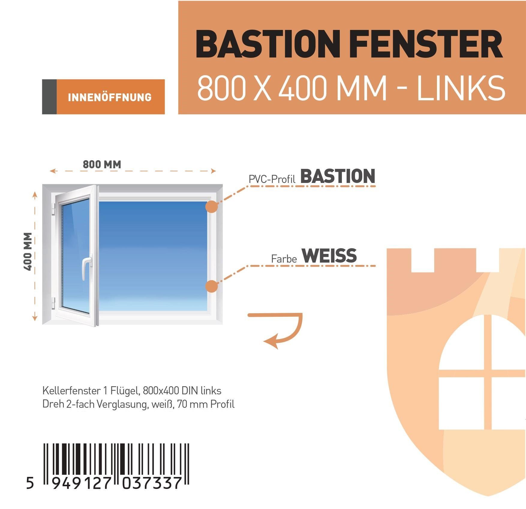 SN 800x400 1 - Profil, GROUP Sicherheitsbeschlag, Weiß mm Kellerfenster Dreh Flügel links RC2 DECO 70 2-fach Hochwertiges Verglasung 5-Kammer-Profil (Set), fensteröfnung weiß