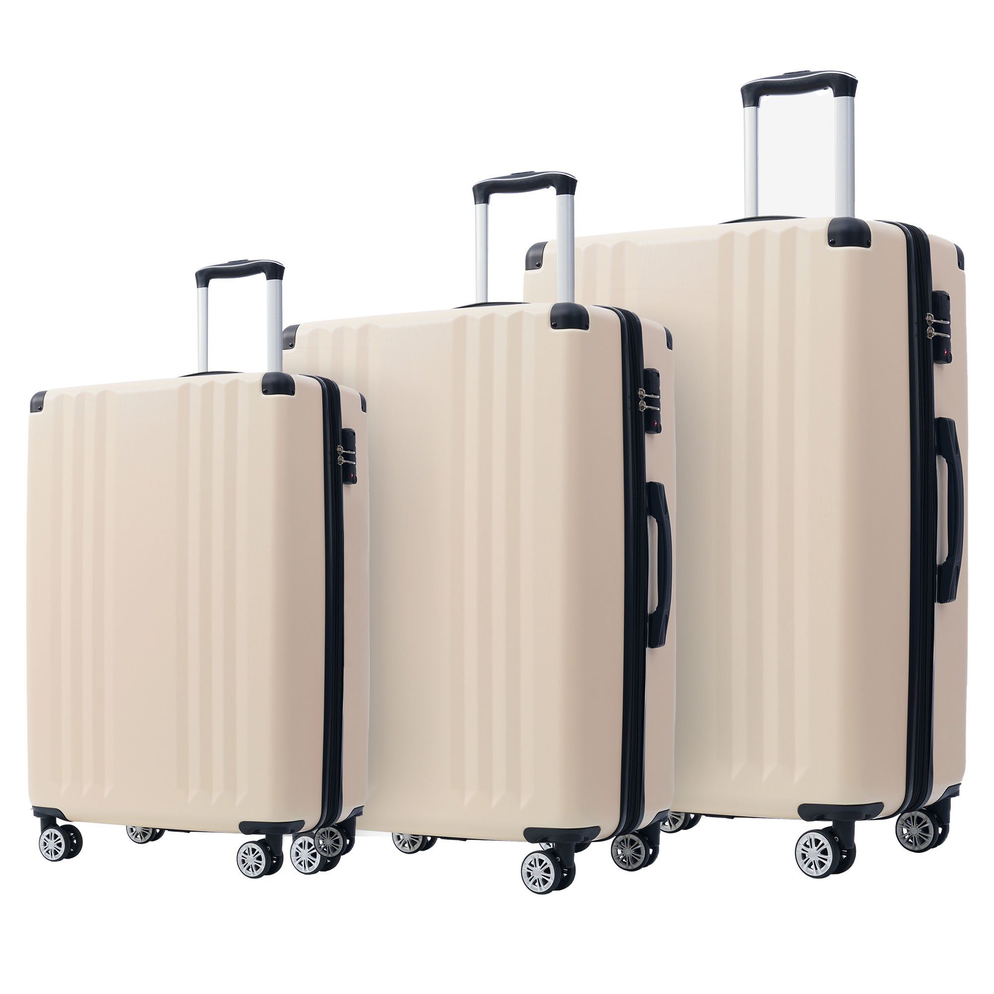 Ulife Trolleyset Hartschalen-Koffer Reisekoffer ABS TSA Zollschloss, 4 Rollen, (3 tlg) Cream | Trolley-Sets