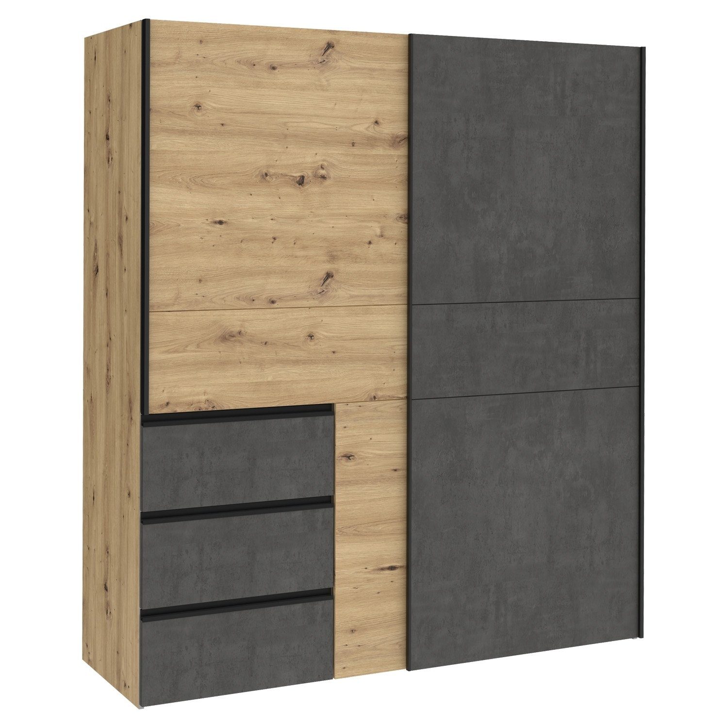 FORTE Schwebetürenschrank WINN, 2-türig, B 170 x H 201 x T 61 cm, 2 Türen, 3 Schubladen
