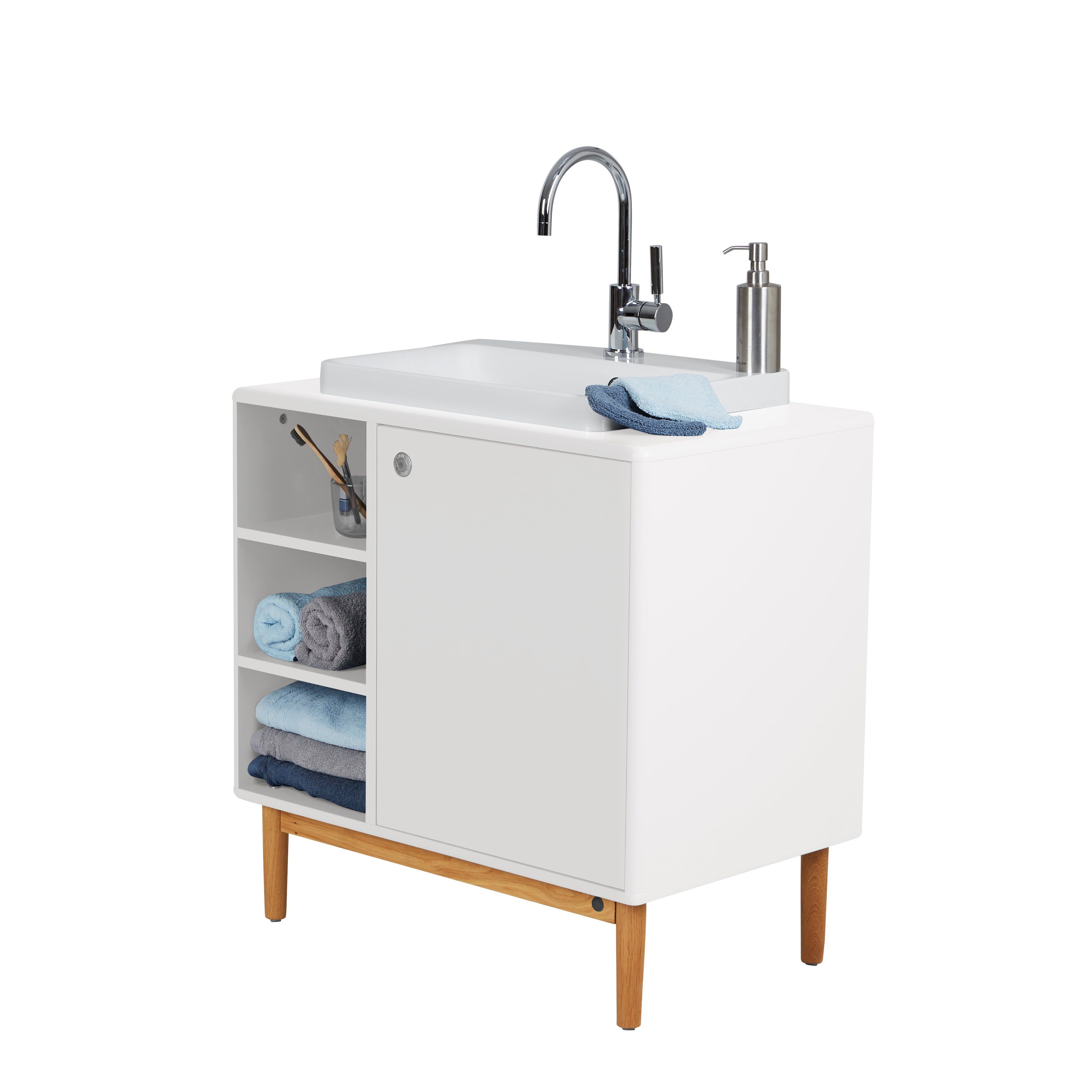 TOM TAILOR HOME Waschtisch COLOR BATH mit Waschbecken, Tür und Regal - in vielen schönen Farben, hochwertig lackiertes MDF mit gerundeten Kanten