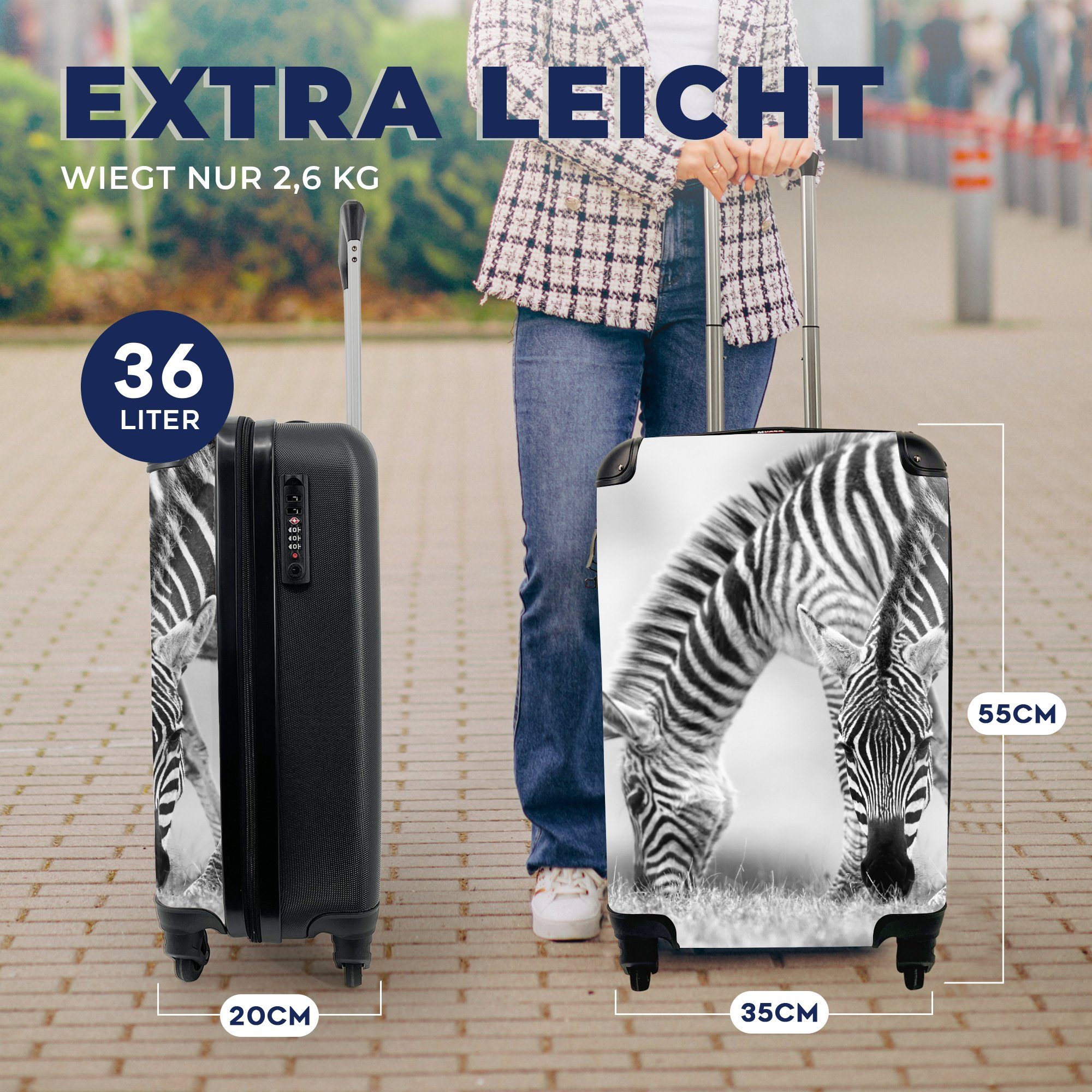 MuchoWow Handgepäckkoffer Weidende Zebras, 4 Rollen, Reisetasche für Reisekoffer Trolley, Ferien, Handgepäck rollen, mit