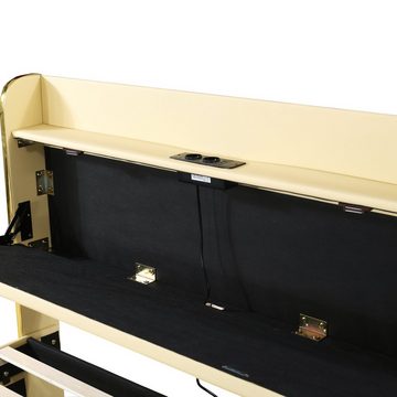 BlingBin Polsterbett 140 x 200 cm Doppelbett Jugendbett mit Lattenrost und Schubladen (1er Set, 1-tlg., Bett ohne Matratzen), Kopfteil mit USB-Anschluss, mit 4 Schubladen