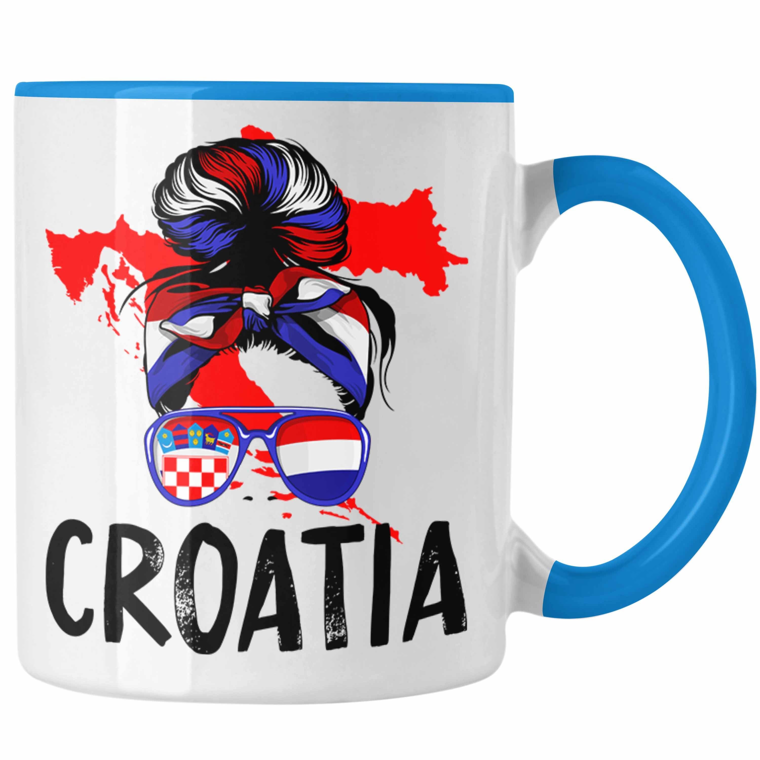 Trendation Tasse Croatia Tasse Geschenk für Kroatische Frau Heimat Kroatien Geschenkide Blau